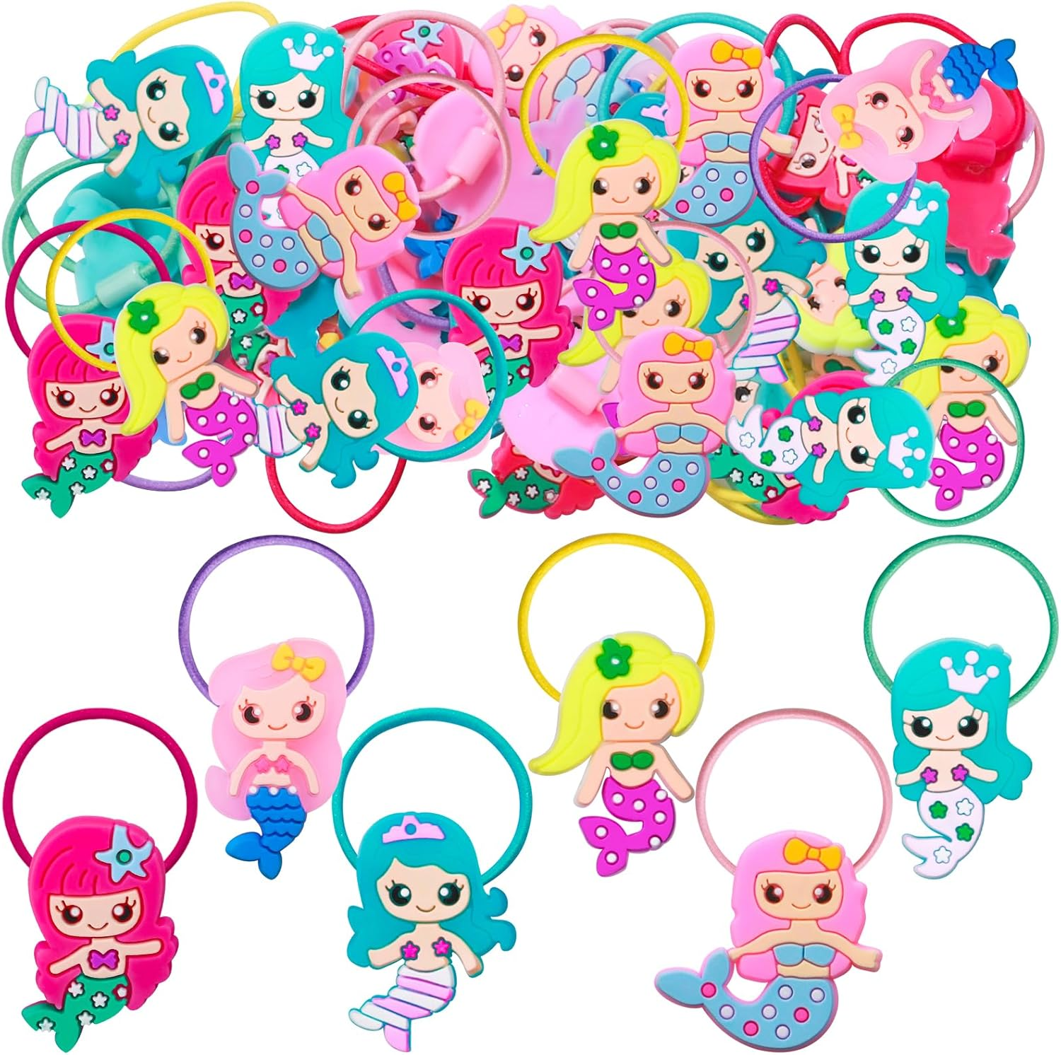 Pack of 36 Mermaid Hair Bobbles Girls Cartoon Elastic Hair Bands Girls Accessory - Football. image number 5