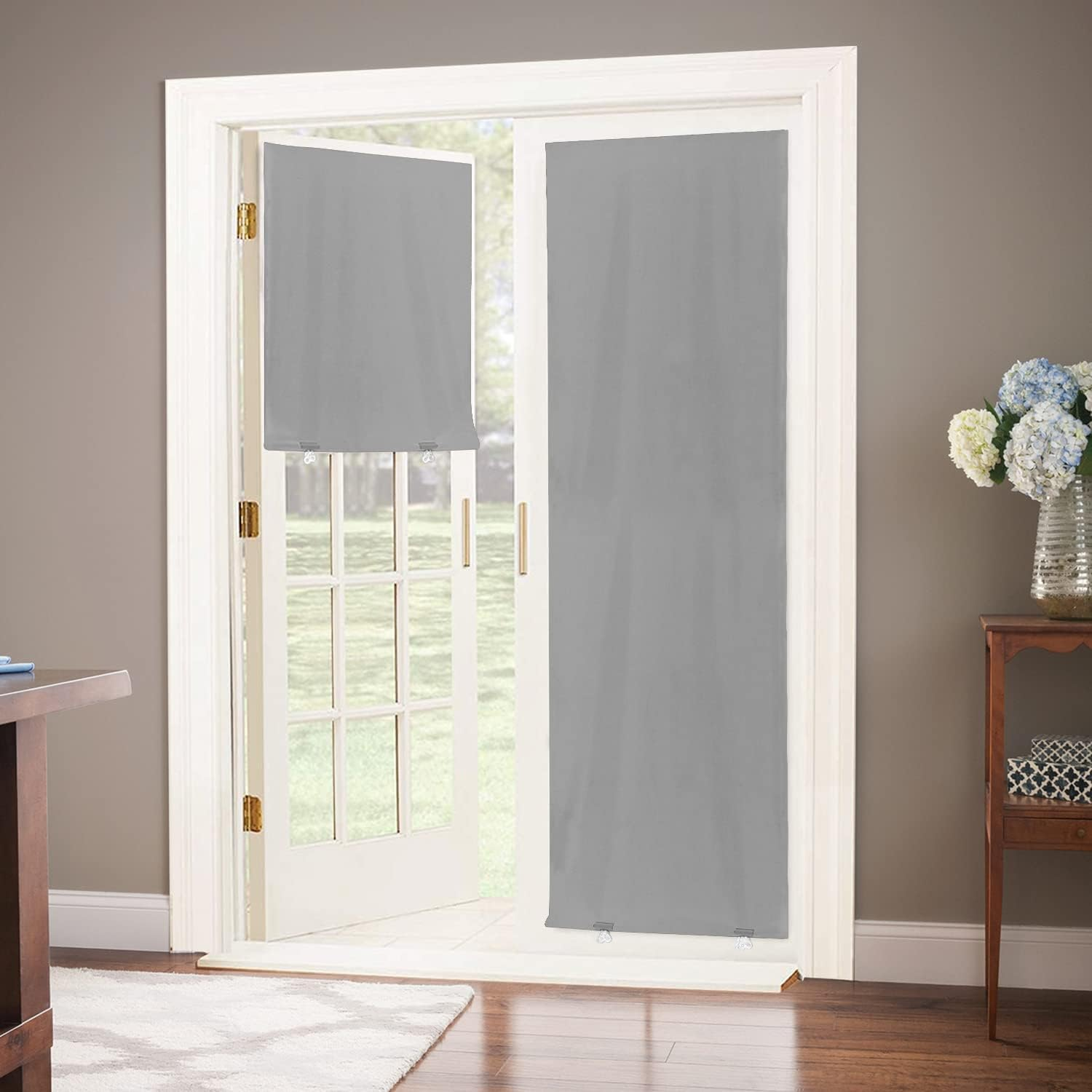 Lazblinds 100% Blackout Door Curtain, No Tools No Drill Cordless Blinds for Windows, Thermal Insulated UV Protection Privacy Window Curtains for French Door Front Door(26''W X 68''H, Grey, 1 Panel)