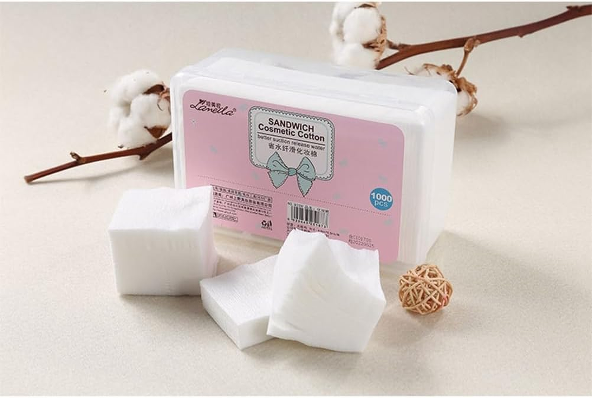 Healeved Cotton Wool Pads - 1000 Pcs Cotton Pads, Non-Fleecing, No Shed, 100% Pure Cotton Wool for Make-Up Removal, Discs Face, Nails, Manicure - Disposable Make up Remover Pads image number 5