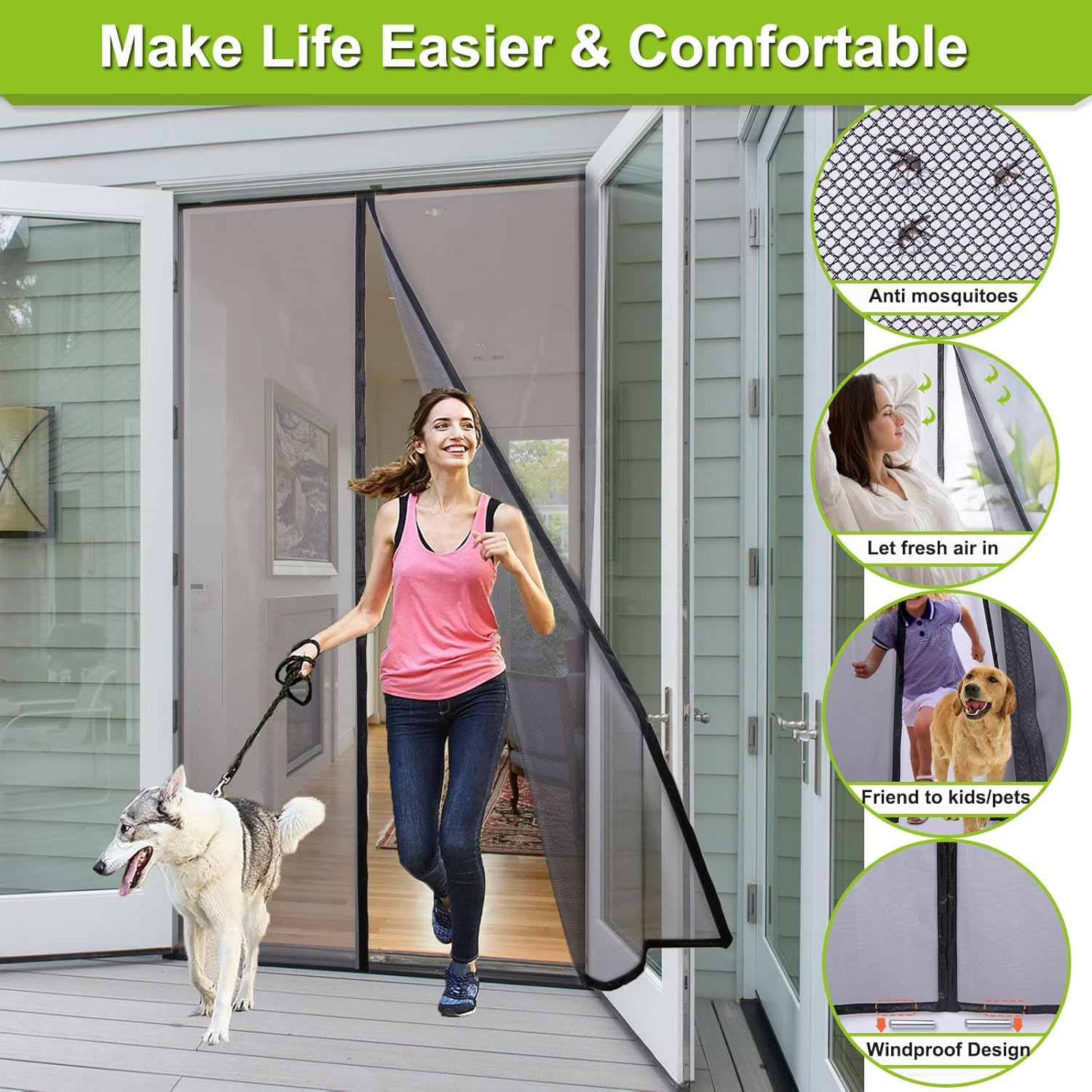 Risareyi Magnetic Fly Screen Balcony Door, 120 X 230 Cm, Black Fly Screen Door, Window, Magnetic Insect Protection Balcony Door, No Drilling with Strong Magnets, Self-Closing for Patio Door, Sliding image number 2