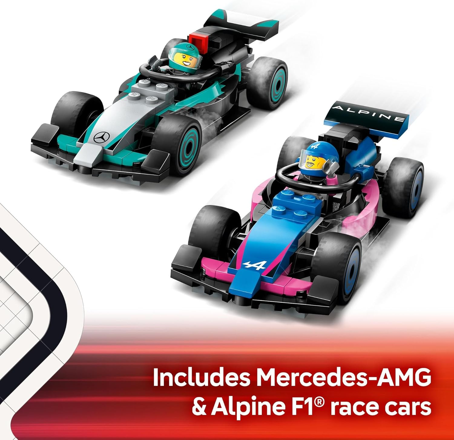 LEGO City F1 Garage & Mercedes-Amg & Alpine Cars Building Set with Formula 1 Racing Cars for 7+ Year Old Boys & Girls, Vehicle Model Construction Kit with Kids Toy Garage and 6 Minifigures 60444 image number 4