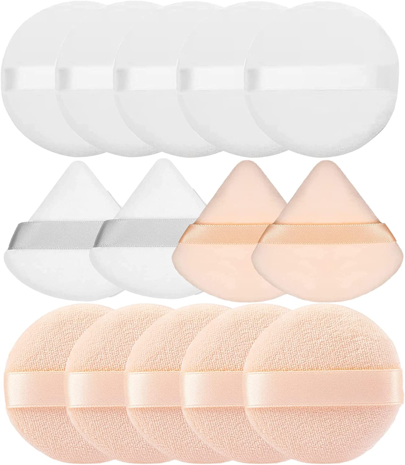 YBVABE 14Pieces Powder Puff, YBVABE 6Pcs round 8CM Makeup Puff and 8Pcs Velour Triangle Powder Puff , Reusable Face Sponge with Strap, Soft Face Beauty Puffs for Loose Powder Mineral Powder Body Cosmetic Foundation Makeup Tool image number 2