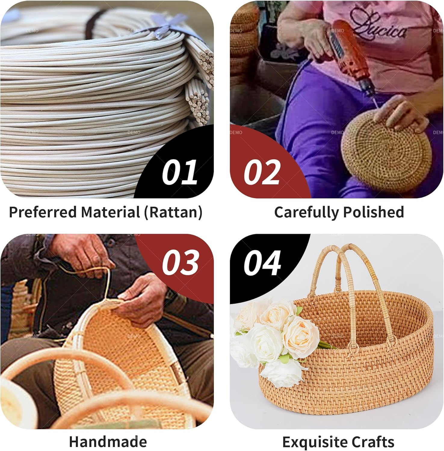 35&times;26&times;15CM Rattan Picnic Basket with Handles, Large Oval Gift Baskets for Fruit, Empty Gift Basket for Festival, Wedding, Camping image number 6