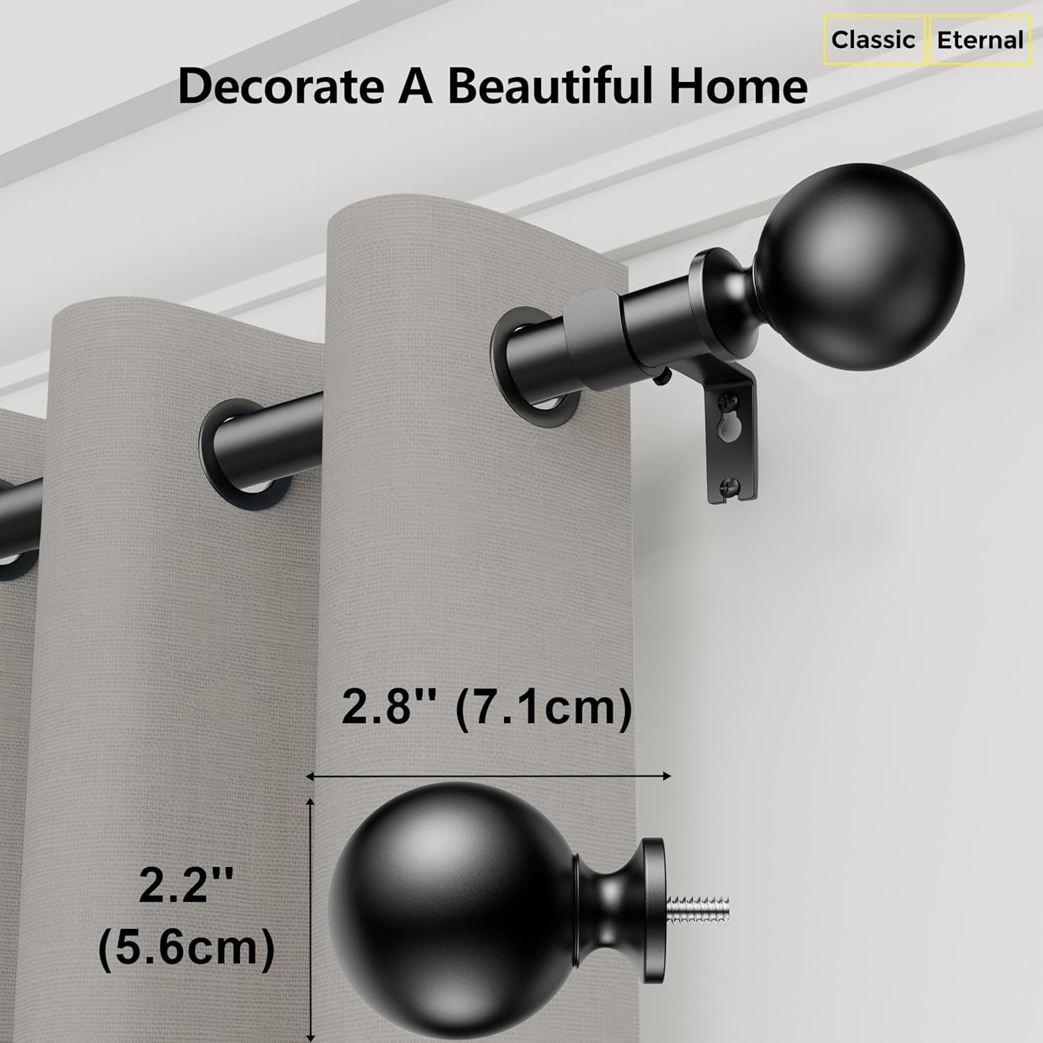 Curtain Rods 213 Cm, 235-Cm Rod Adjustable Length Heavy Duty Decorative Finials Diameter 2.2 Cm,Black image number 5