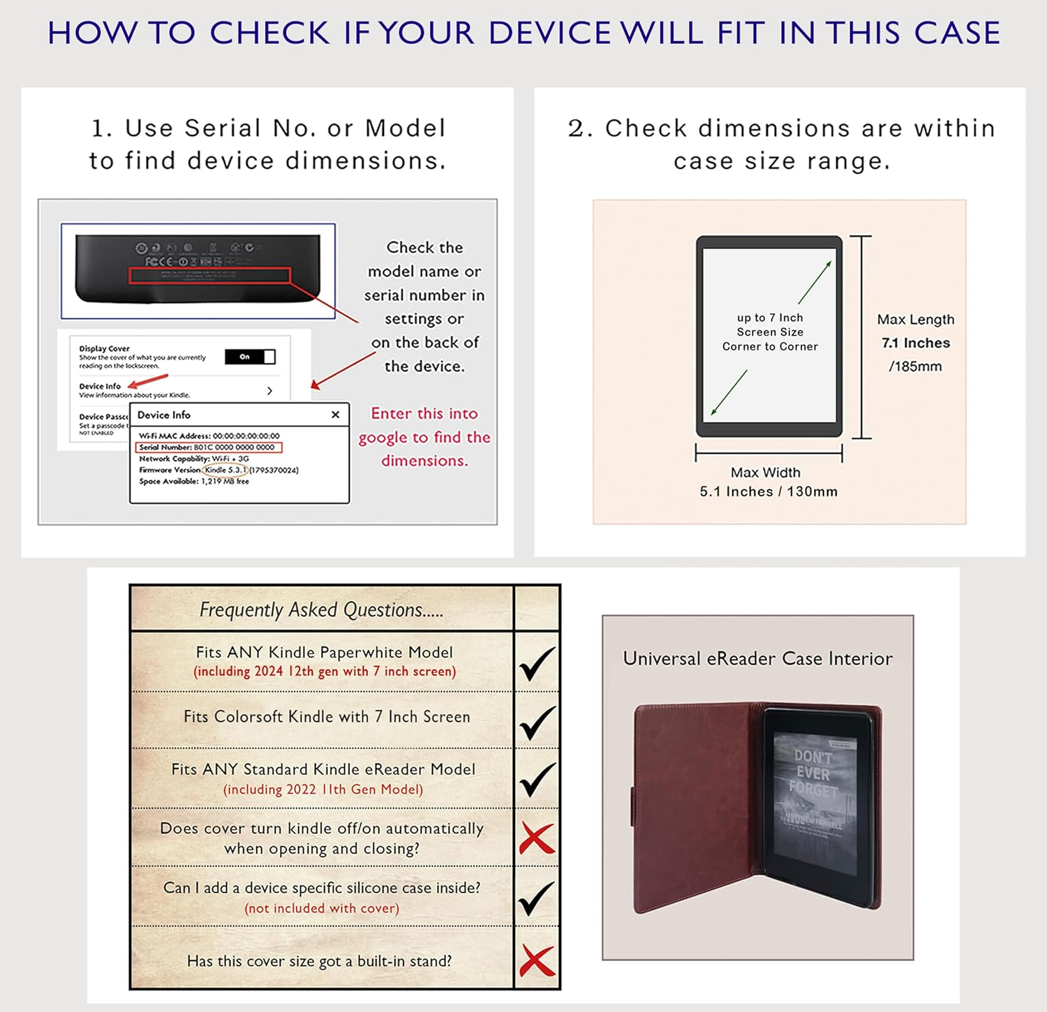 Book Cover for Any Ereader up to 7.5 to 5.1 Inches in Size. Fits Any E-Book Reader Including Kobo, Nook, Kindle, Paperwhite, Colorsoft, Sony, Storytel and More. (Old Brown) image number 4