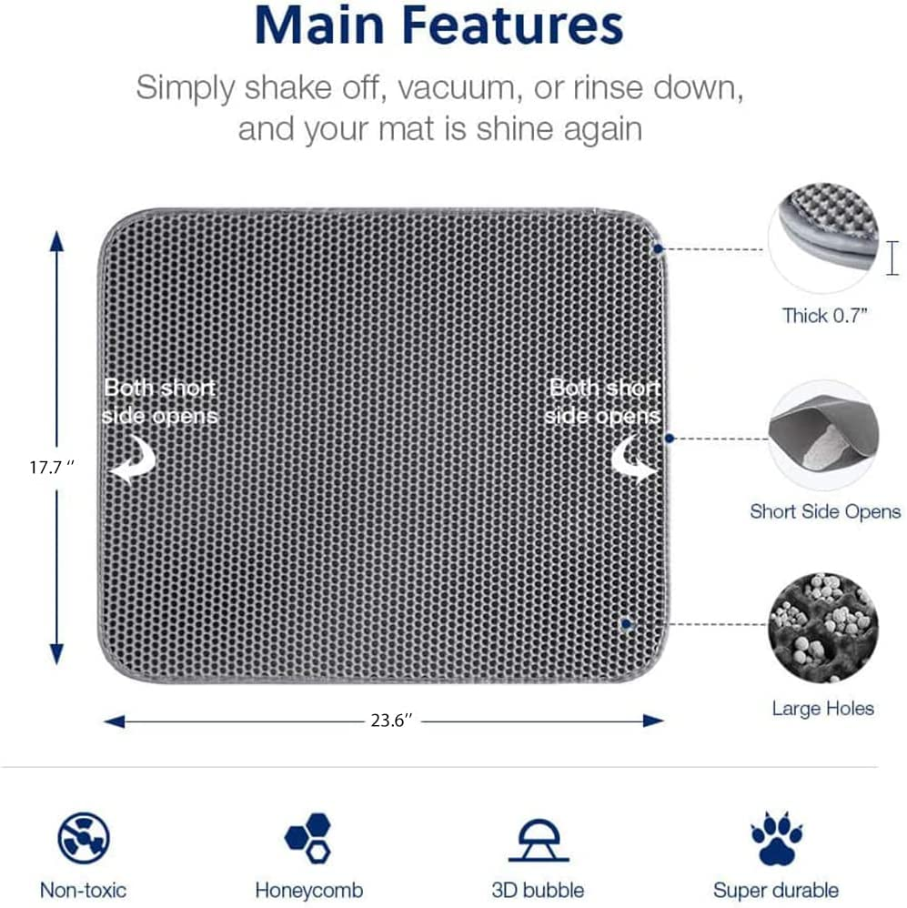 Cat Litter Mat, Kitty Litter Trapping Mat, Honeycomb Double Layer Mats Washable Easy Clean Scatter Control (Gray) image number 2