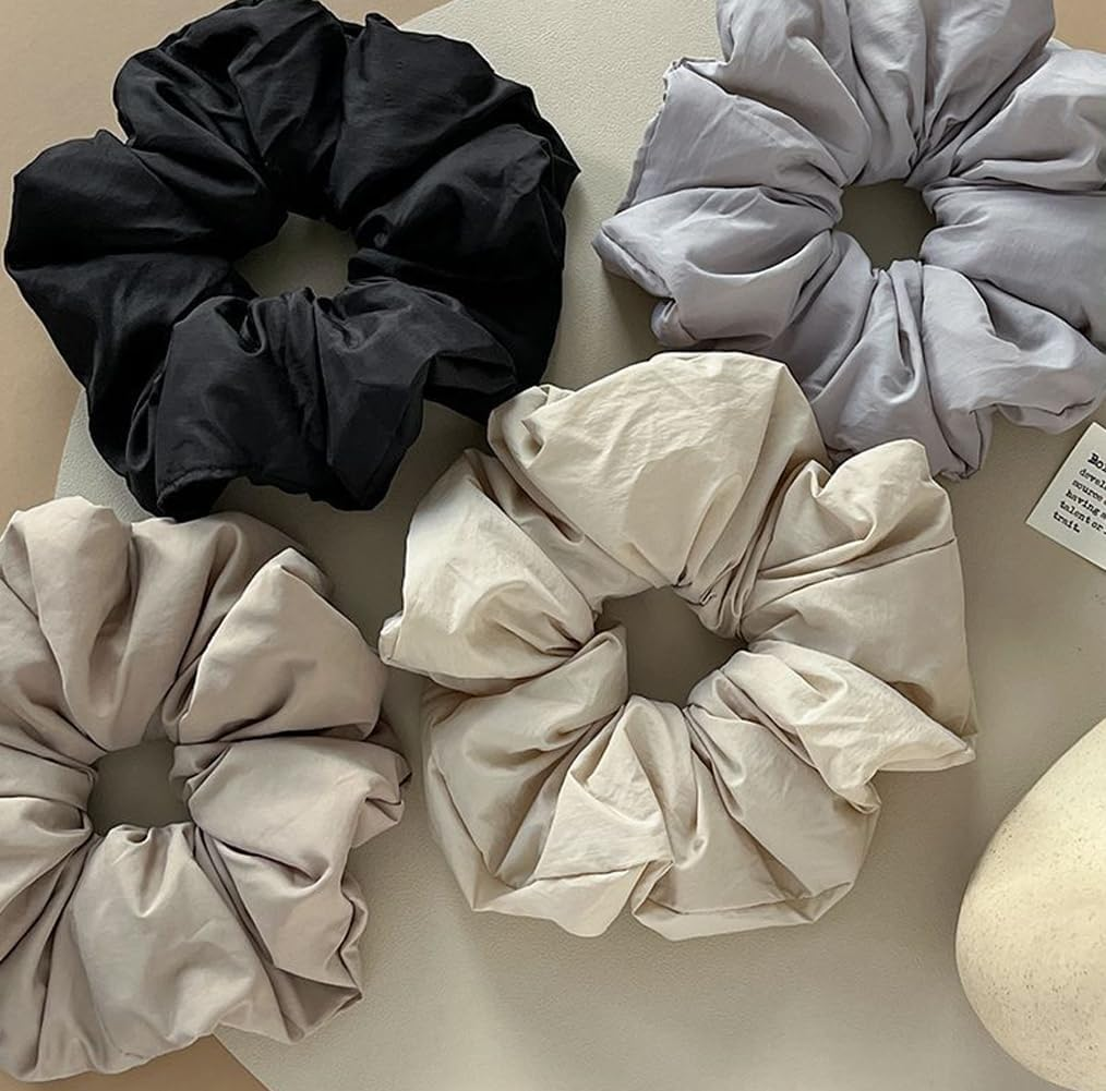 2 Pcs 7 Inch Fluffy Big Scrunchies Large Hair Ties Oversized Hair Scrunchies Hair Elastics Ponytail Holder Bands for Women Girls(Black and Beige) image number 3