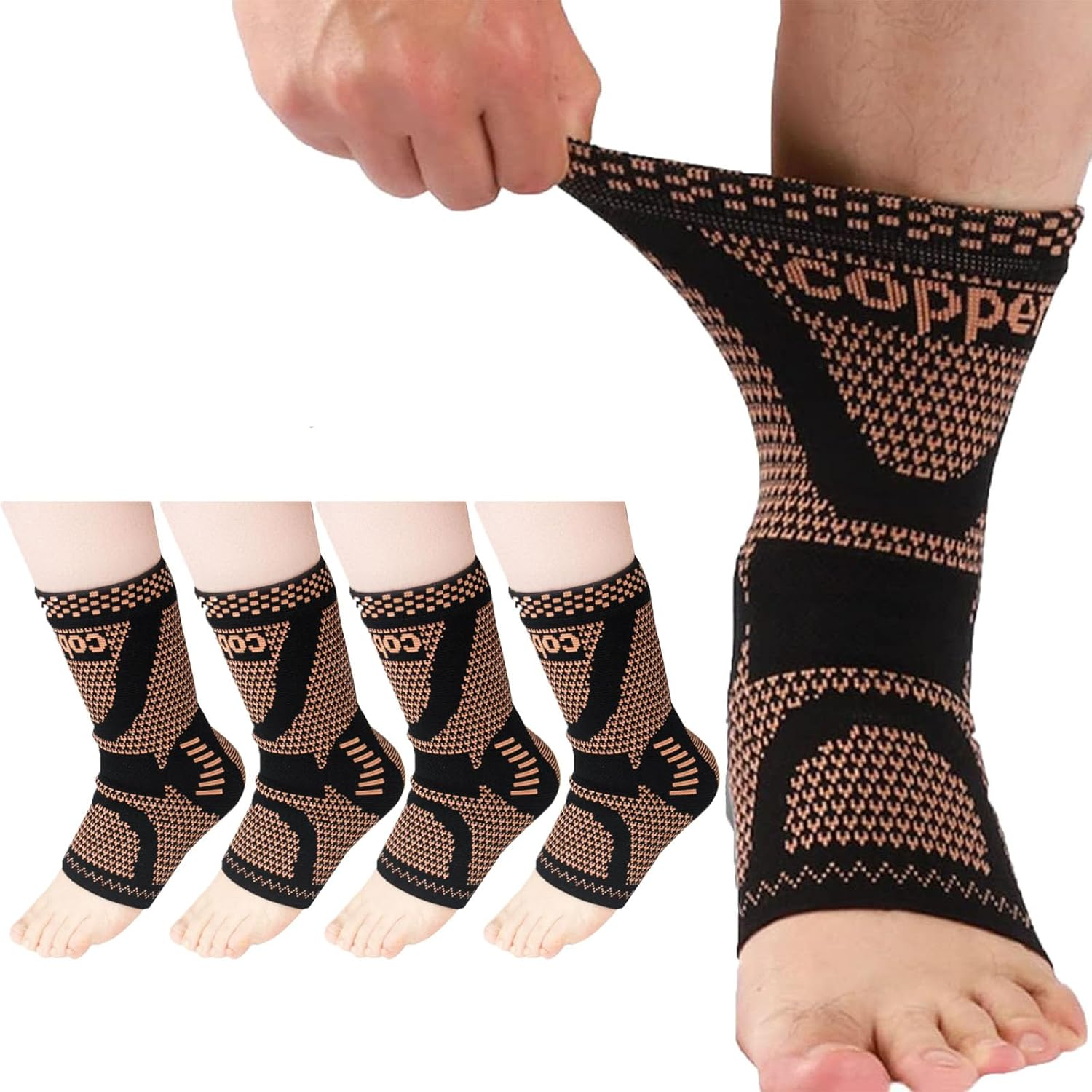2Pair Ankle Brace,For Women and Men,Copper Filled Ankle Support Compression Sleeve,Used for Foot Pain Relief,Plantar Fasciitis,Daytime or Night Use (L) image number 1