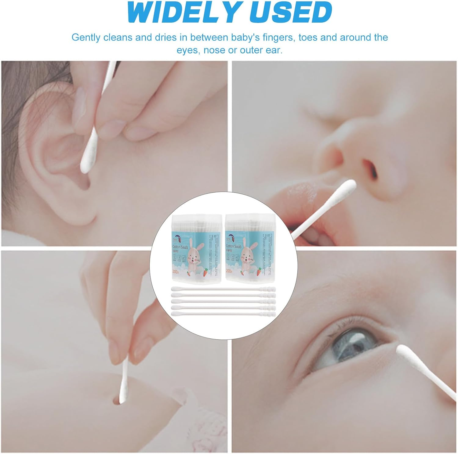 400PCS Cotton Swabs, Cotton Buds Swabs Cleaner Double round Cotton Tip Cleaning Swabs with Paper Stick for Cleaning Ear Nose Nose Swabs Makeup Chidren Ear Nose Cotton Sticks