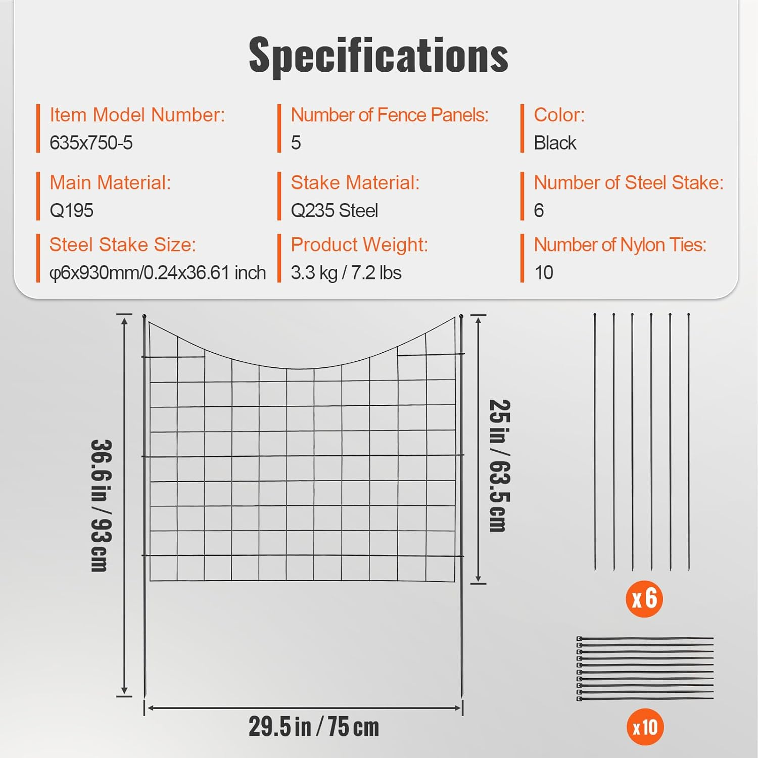 VEVOR Garden Fence, No Dig Animal Barrier 75&times;93 Cm, Underground Decorative Fencing with 6.38 Cm Spike Spacing, Metal Dog Barrier for Yard and Outdoor Patio, 5 Pack image number 2