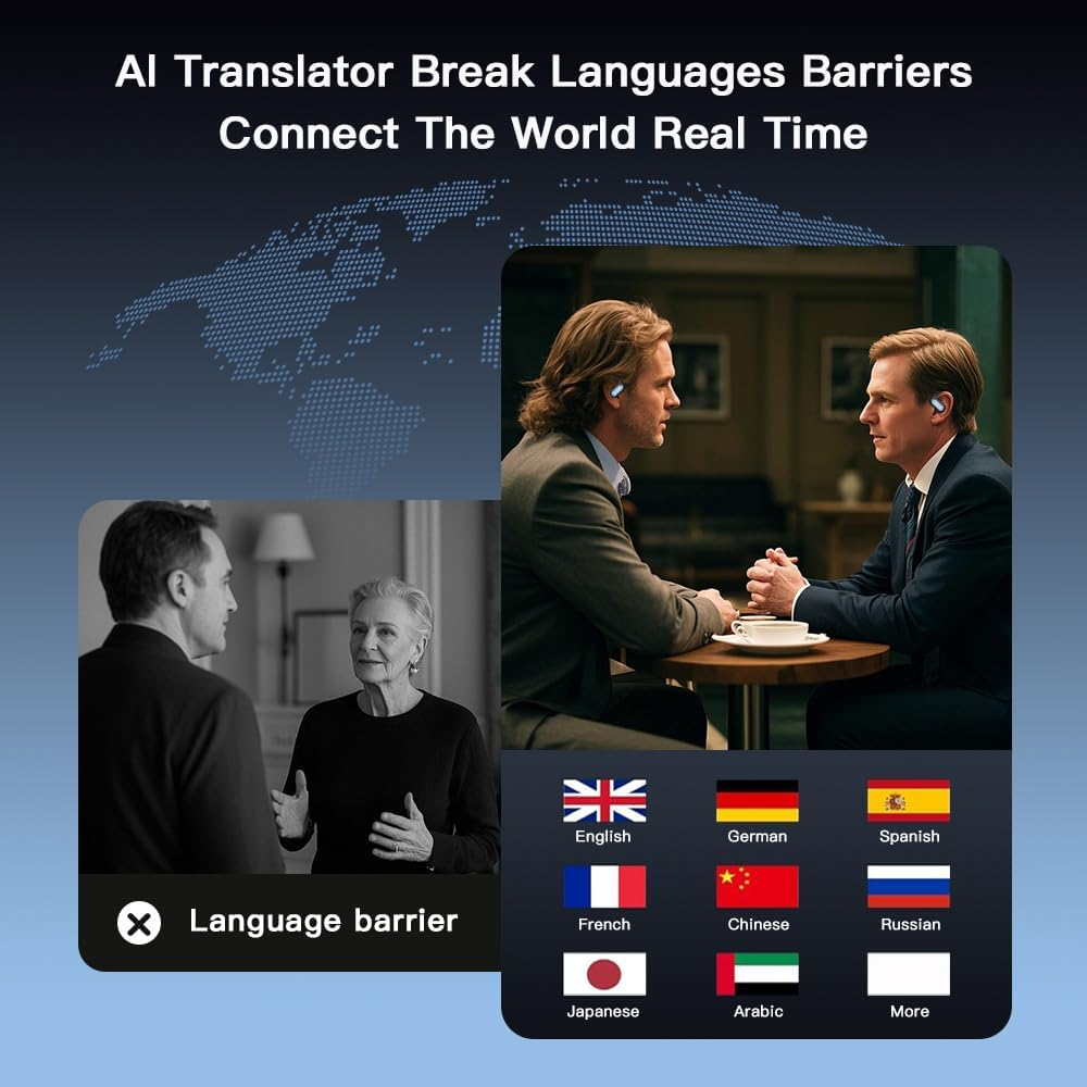 AI Real-Time Translation Earbuds, Bluetooth 5.4 Headphones Translator for 144 Languages & Accents, OWS LCD Touch Screen Real-Time Earphones Fit Ios and Android Ideal for Travel Business Learning image number 5