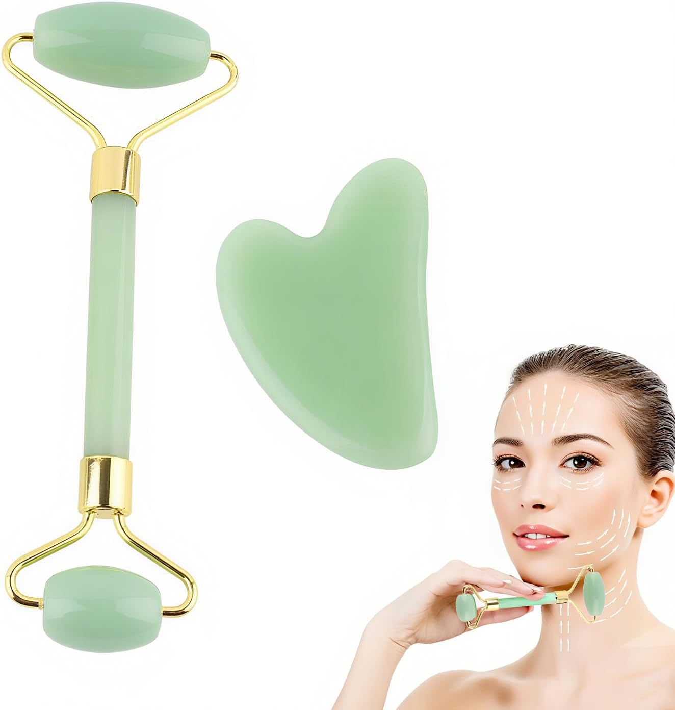 Xinghonyac Jade Roller & Gua Sha Set, Face Roller Massager for Skin Care anti Aging, De-Puffing, Detoxifying, Brightening, and Refreshes Skin Tool(Pink)
