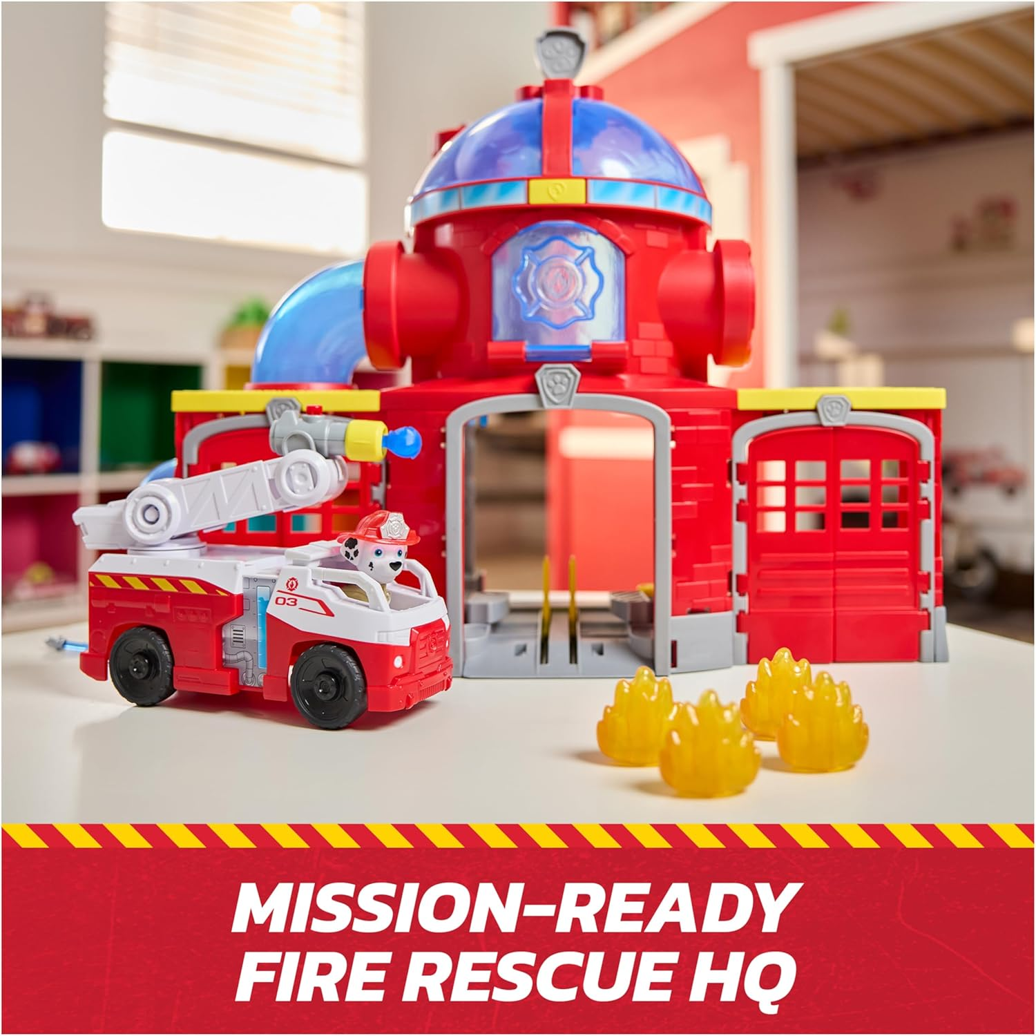 PAW Patrol Fire Rescue Command Center with Marshall Figure, Rescue Fire Truck, Lights, Launcher and Sound Fx, Kids Toys for Boys & Girls Ages 3 and Up