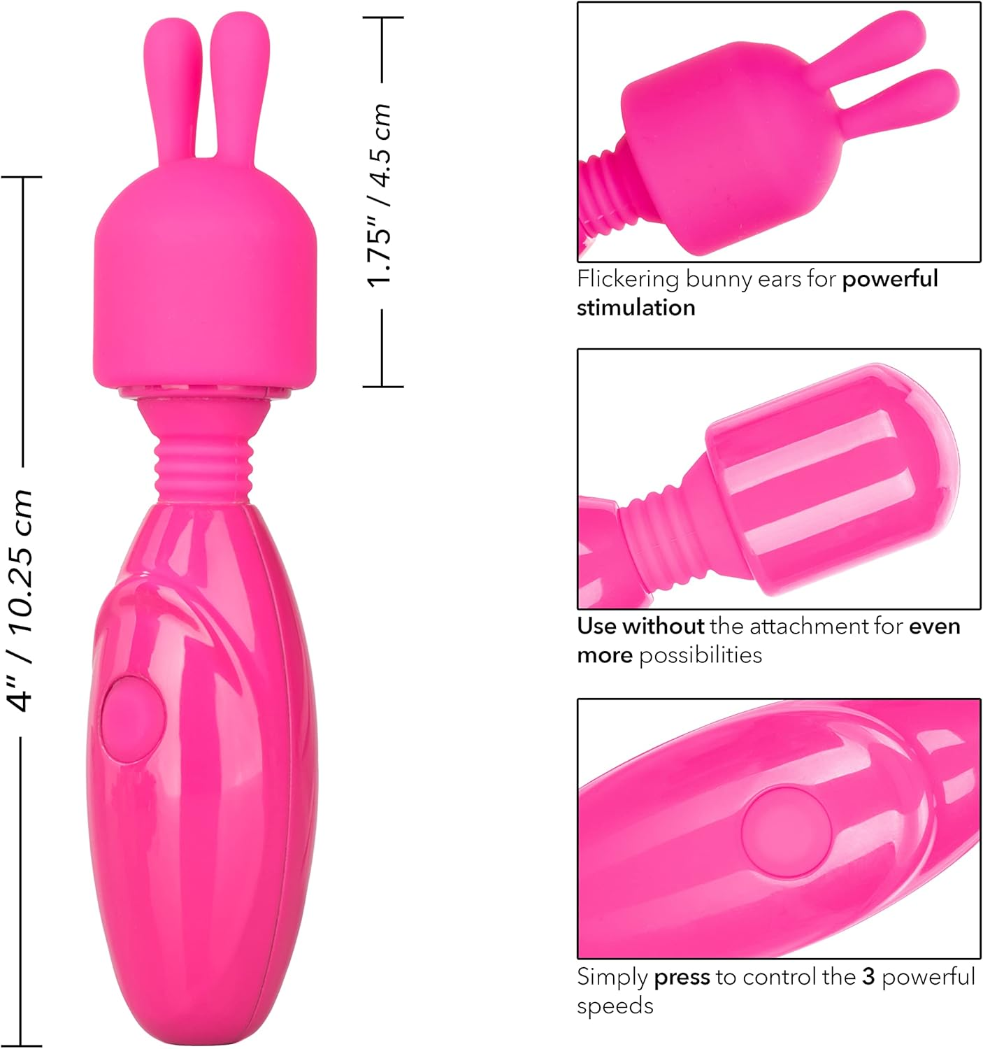 Calexotics Tiny Teasers Bunny - Waterproof Bullet Vibrator with Removable Rabbit Tip - Adult Pocket Vibrator Toys for Couples - Pink - Nubby image number 5