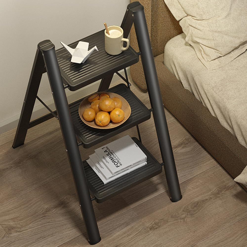 Step Ladder, 3 Steps Full Steel Folding Step Stool, Sturdy Small Step Stool for Adults,Closet Step Stool Ladder with Anti-Slip Wide Pedals, Multi-Use Kitchen Ladder,Bearing Capacity150Kg image number 1