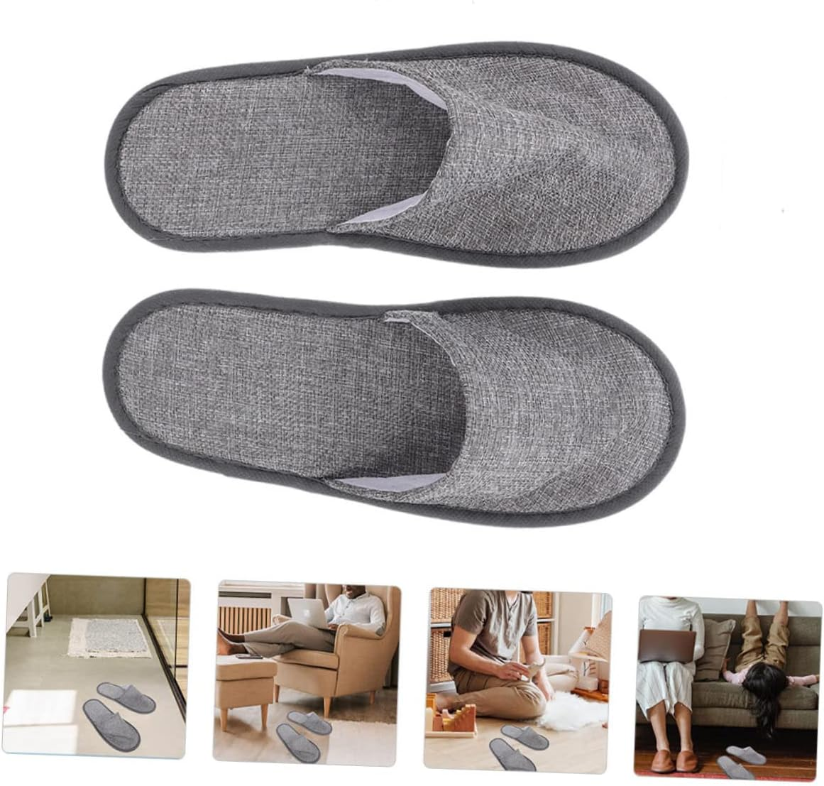 Portable Foldable Slippers 5Mm Non-Slip Grey Linen Sole Comfortable Travel and Home Hotel Guest Indoor Use image number 6