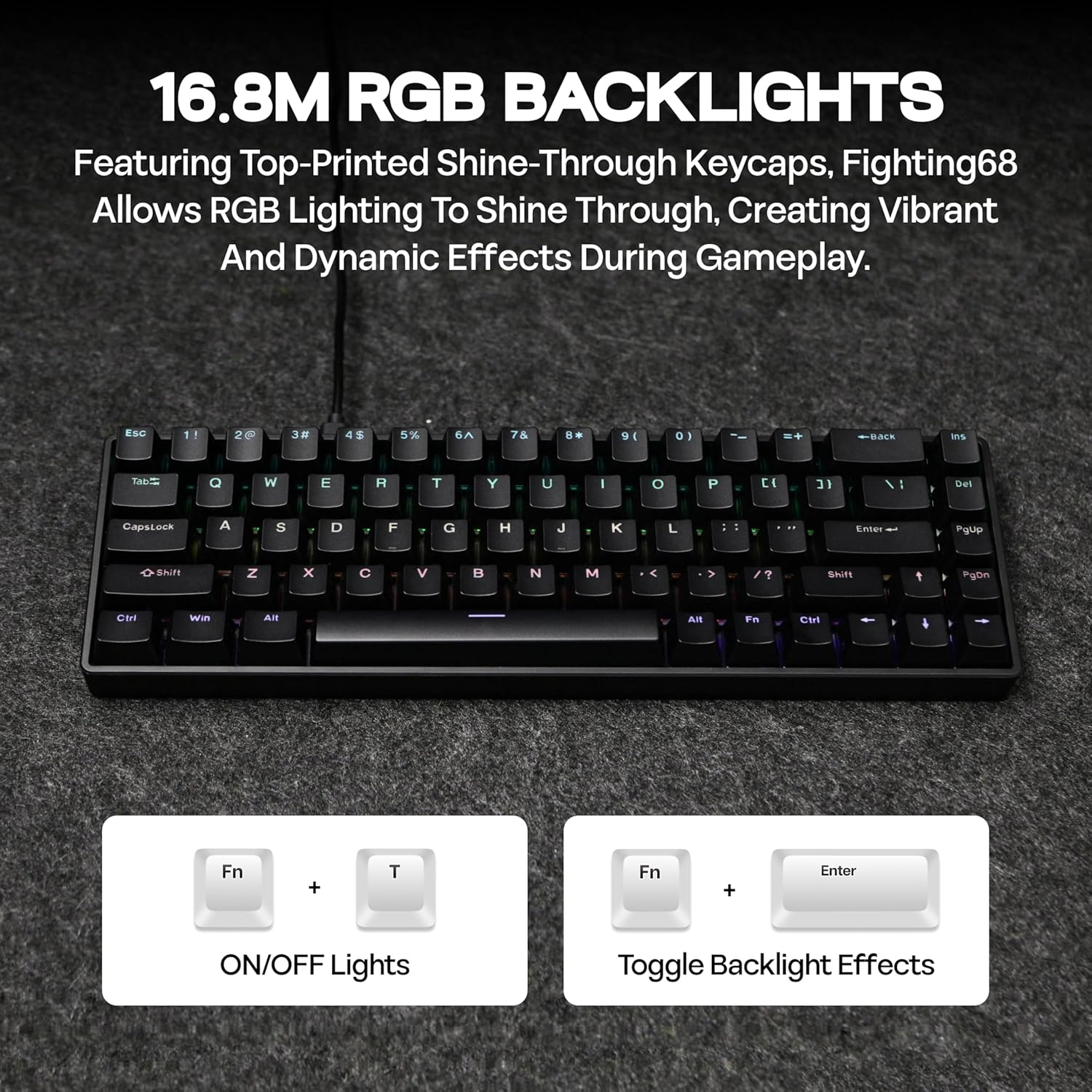 Mechlands VTER Fighting68 HE Magnetic Gaming Keyboard with Adjustable Actuation, 0.08Mm RT Precision, 8K Polling Rate, 68-Key Compact USB-C Wired Keyboard, Hot-Swappable, RGB Backlit (Black) image number 5