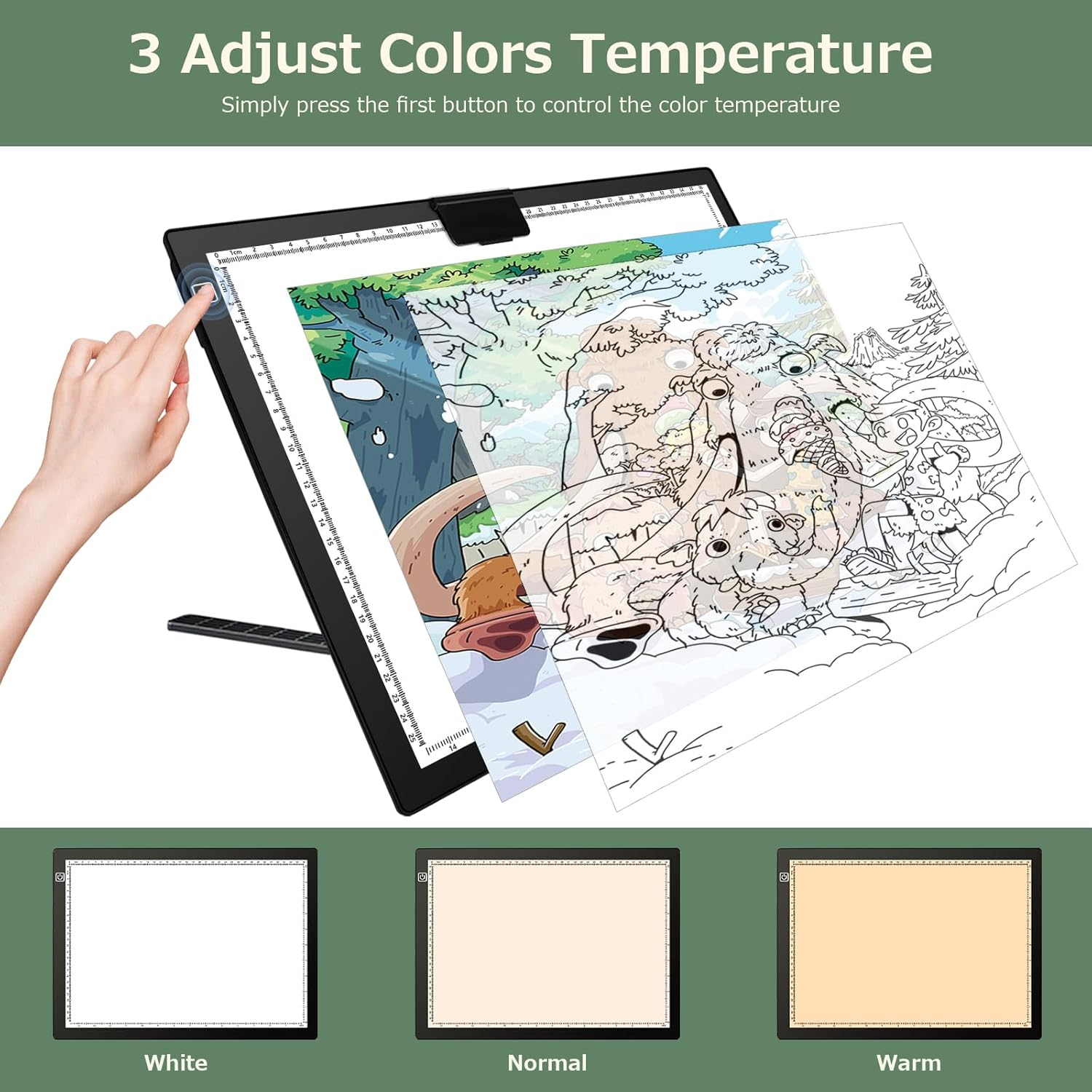 A3 Rechargeable LED Light Box, 2500Mah Battery Powered Light Board with Stand Top Magnetic Clip 3 Colors Stepless Dimmable Light Pad (A3 Rechargeable Led Light Pad with Carry Bag) image number 5