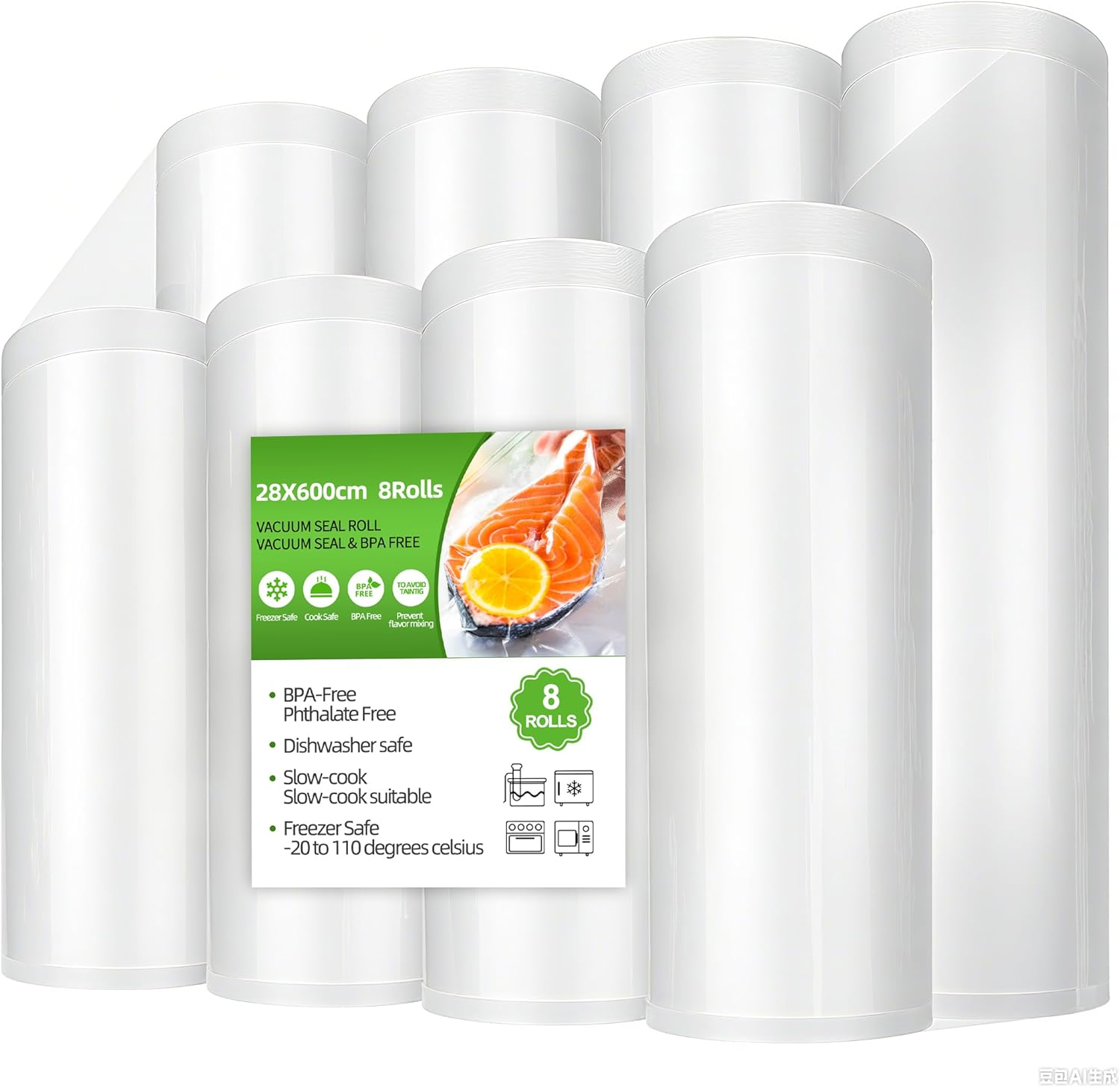 28Cmx6M 8 Pack Vacuum Food Sealer Roll Bags with BPA Free,Heavy Duty Vacuum Sealer Storage Bags Rolls,Cut to Size Roll,Great for Sous Vide Cooking, Leakproof Great for Long-Term Storage image number 1