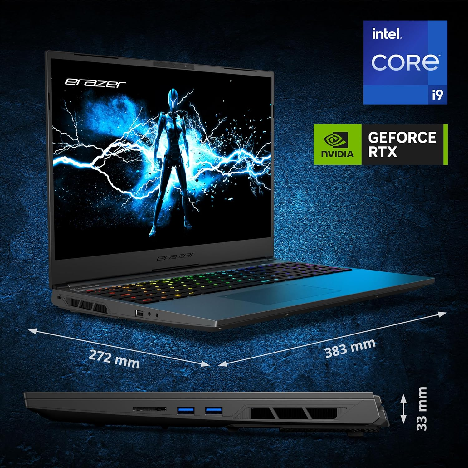 ERAZER Major X20 Gaming Laptop - Intel Core I9, 32GB RAM, 2TB SSD, NVIDIA Geforce RTX 4070, 16", 2560X1600 QHD+ Display (240Hz) - RGB Mechanical Backlit Keyboard (Intel Core I9 / 32GB RAM / 2TB) image number 3
