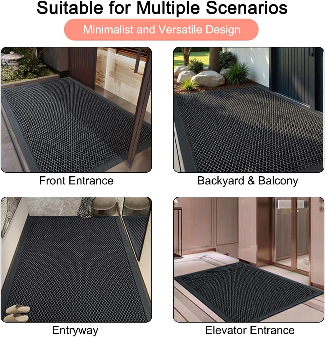 Front Door Mat outside Entrance 90X60Cm &ndash; Heavy Duty Sturdy High Elastic Muddy Mats for Indoor Outdoor, 9Mm Thick Hollow Design, Waterproof Non-Slip Rubber Mat for Entryway, Balcony, Porch image number 2