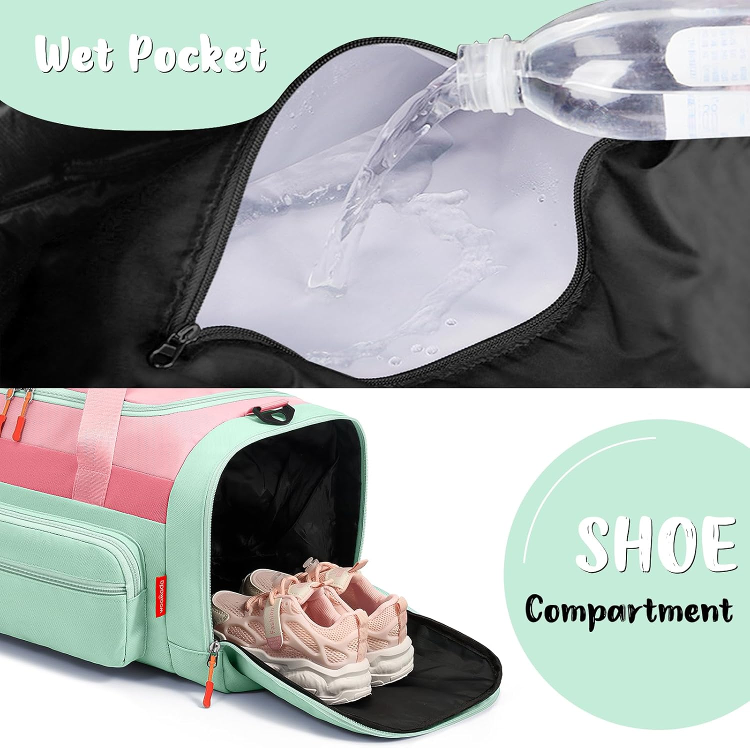 WOOMADA Large Kids Duffle Bag for Travel, Overnight, or Weekender, 20", Pink Green