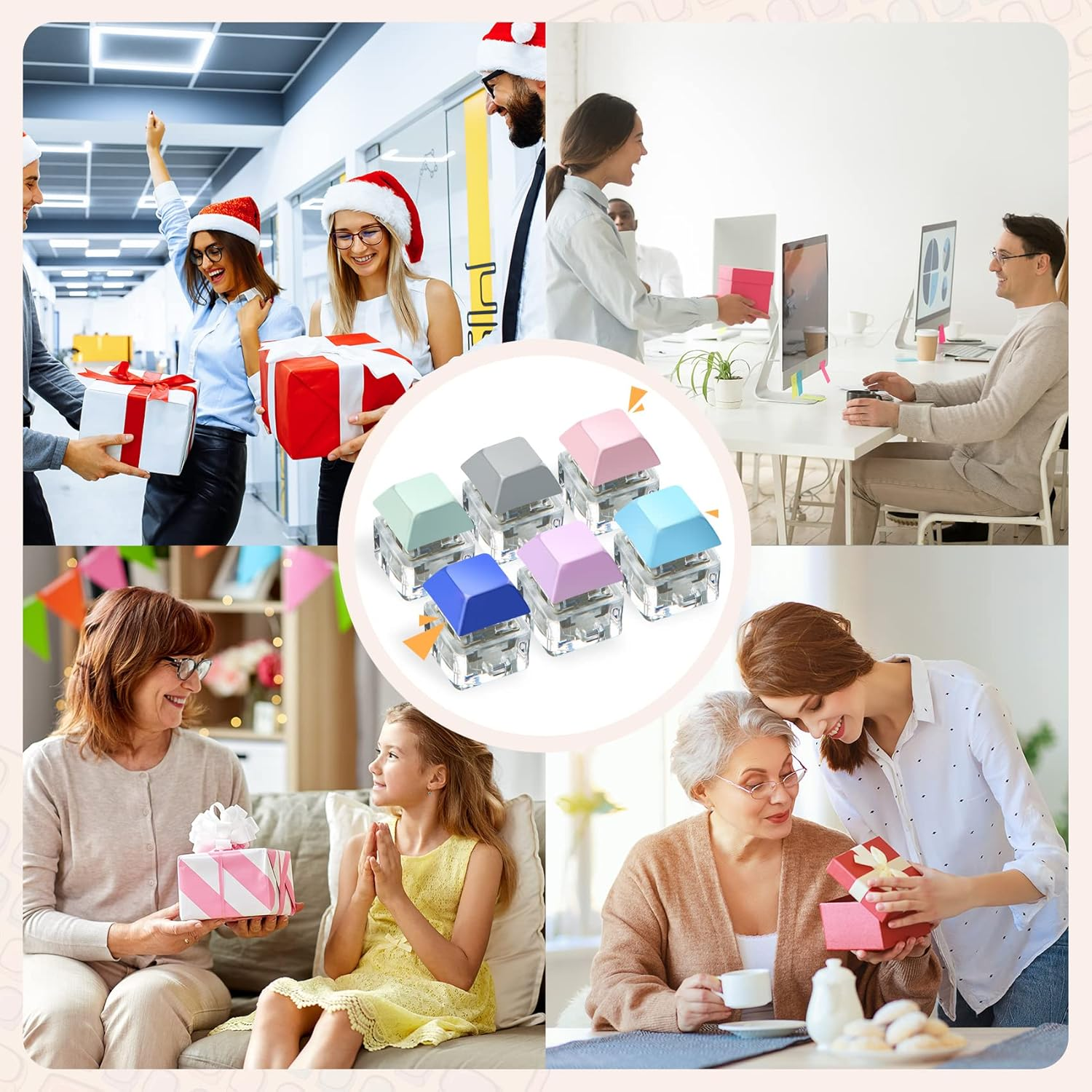 Yeetec 16 Pack Fidget Keyboard Keychain Toys, Finger Keyboard Fidget Toy, Keycap Fidget Keychain for Stress Relief, DIY Crafts, Party Supplies, 16 Colors image number 4