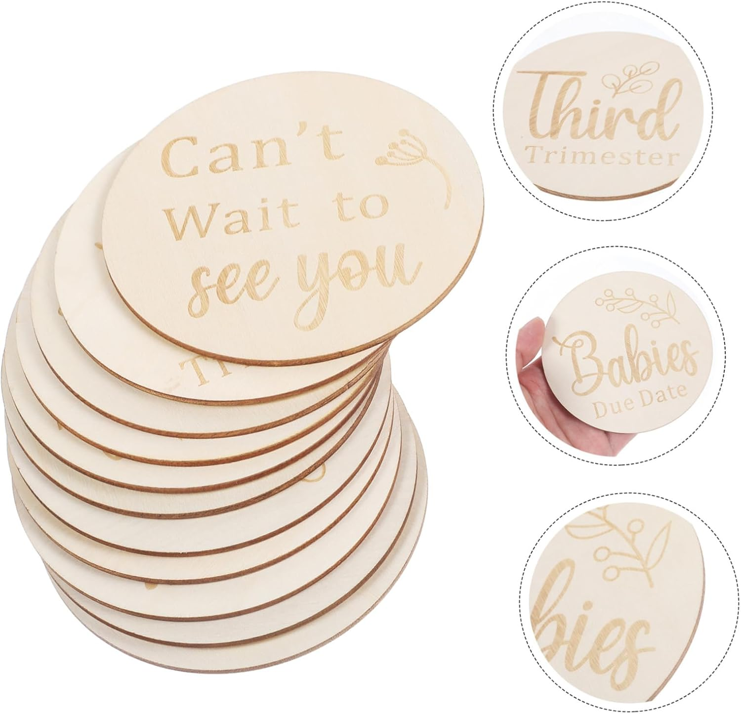 11-Piece Wooden Pregnancy Journey Milestone Discs Set Double-Sided Weekly Signs for Newborn Photo Props Track Your Baby'S Growth Milestones image number 4