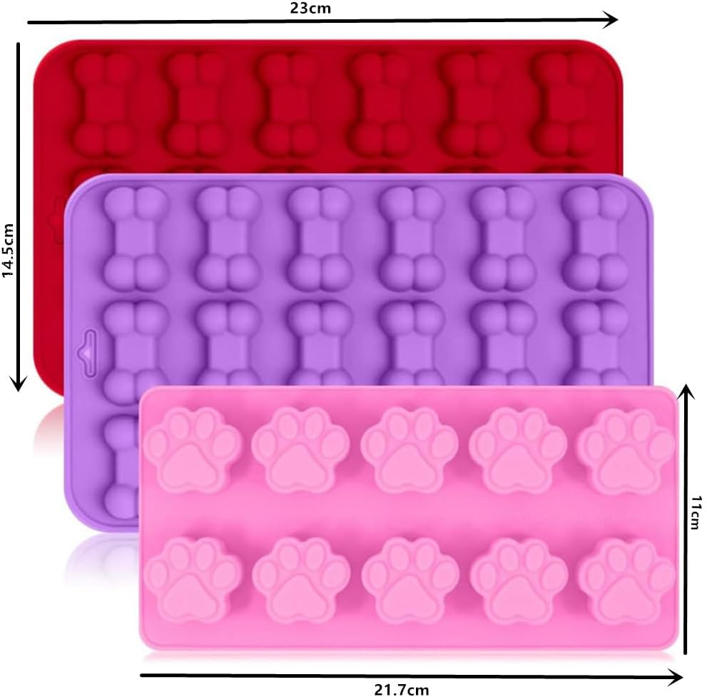 Cuicanfla 3 Pcs Silicone Ice Molds Trays with Puppy Dog Paw and Bone Shape, Non-Stick Silicone Candy Molds, Reusable Bakeware Maker for Baking Chocolate Candy, Oven Microwave Freezer Dishwasher Safe image number 1