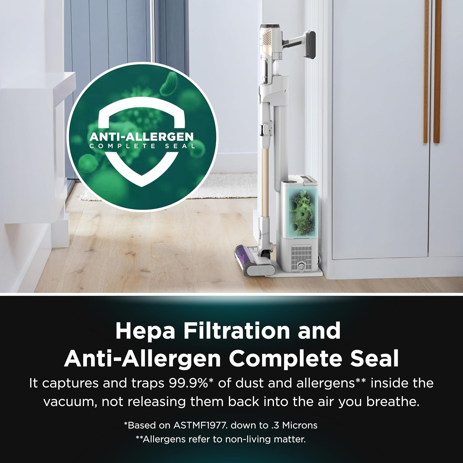 Shark Detect Pro Cordless Vacuum Cleaner with 2L Auto-Empty System, Ultra-Lightweight & Flexible anti Hair Wrap with Pet & Duster-Crevice Tools, 60 Mins Run-Time, Dock, IW3611ANZ, Colour: White/Brass image number 5