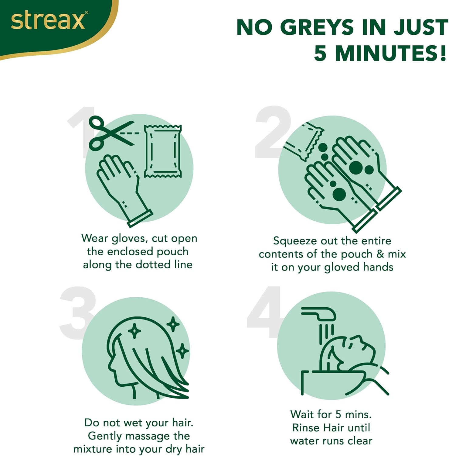 Streax Insta Shampoo Hair Colour for Women and Men, Natural Black - Pack of 5 | 100% Grey Coverage in 5 Minutes | Long Lasting, Easy to Use image number 4