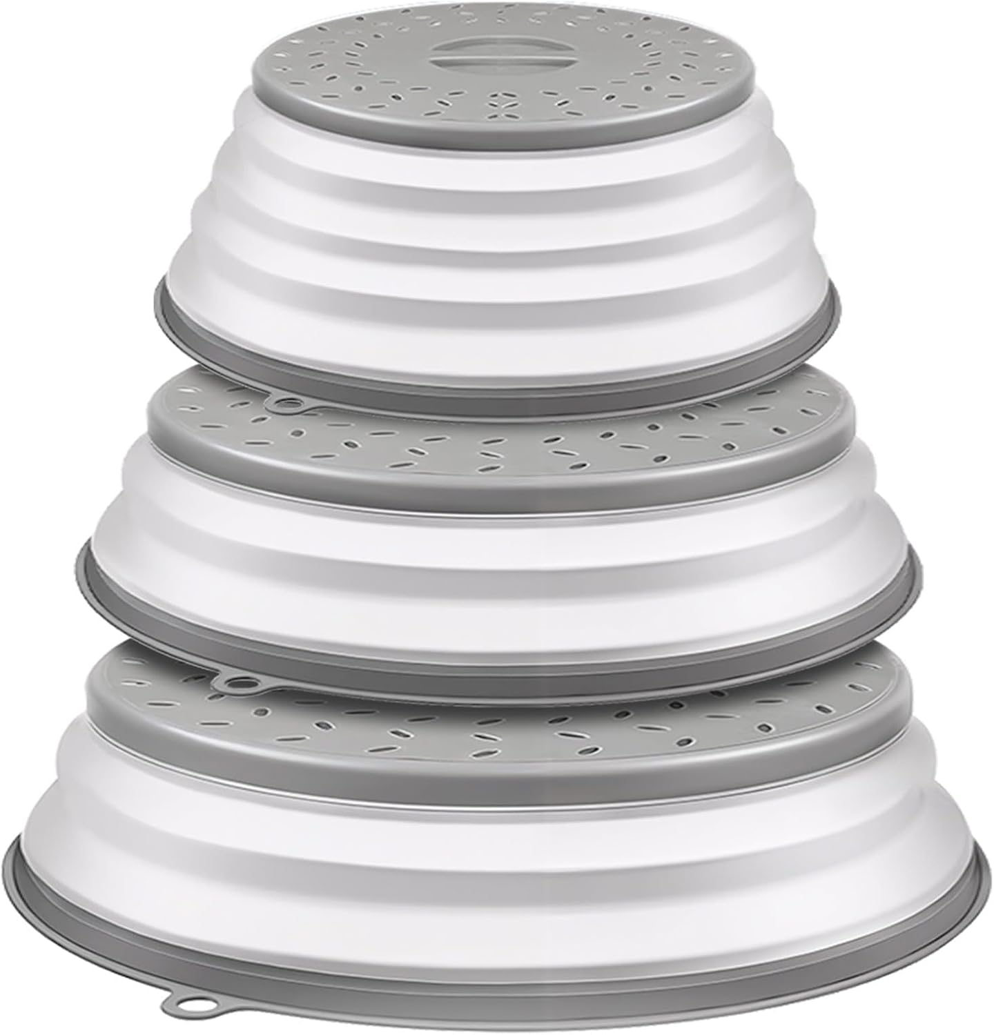 Microwave Cover Collapsible - 3 Pack Silicone Food Plate Lid Covers 21.5/27/31 Cm, BPA Free Vented Splatter Guard Lid with Grip Handle, Kitchen Gadget with Steam Vent & Colander for Meal Prep image number 1