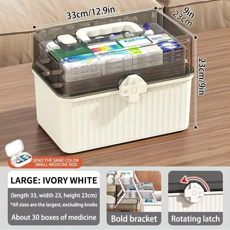 AIMALL Large-Capacity Multi-Layer Medicine Box with Lockable Transparent Lid &ndash; Home First Aid & Drug Storage Organizer for Emergency Use &ndash; White/Blue image number 2
