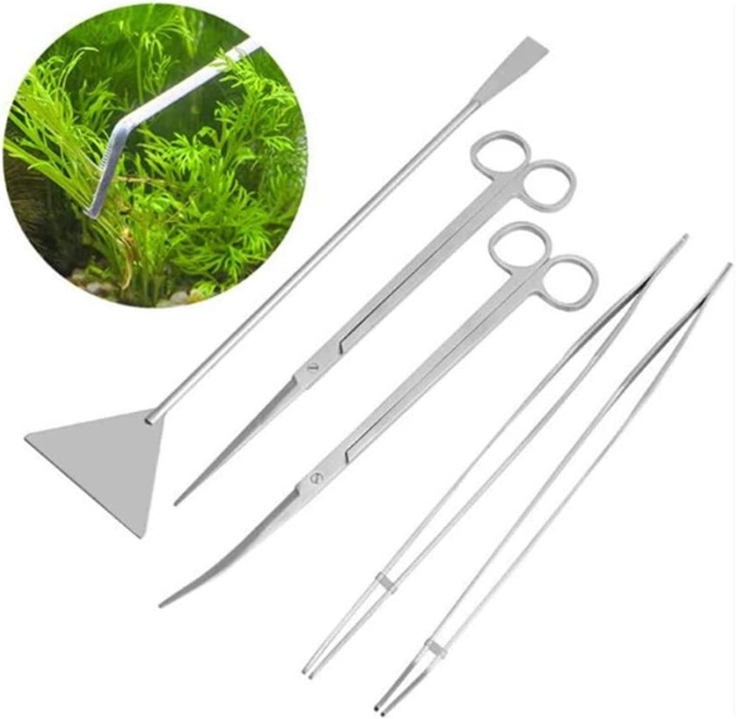 Lehom Aquatic Plant Tools 5 Pieces Aquarium Plant Tweezers Fish Tank Stainless Steel Plant Tool Set Aquarium Aquascaping Tweezers Scissors Substrate Spatula Kit image number 5