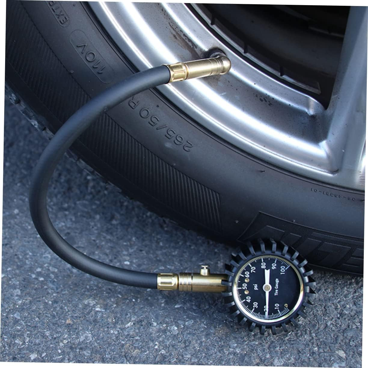 HORIALENCE Car Tire Pressure Gauge Air Tire Compressor with Flexible Copper Gold Tyre Gauge Inflator for Automotive image number 4