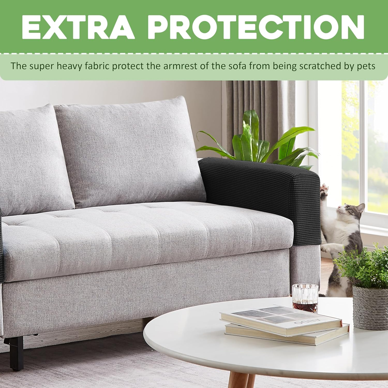 Couch Arm Covers for Chairs Stretch Armchair Cover Polyester Office Chair Armrest Covers for Sofa, Anti-Stain Arm Chair Slipcover Washable Chair Arm Covers Protectors - Black - Pack of 2 image number 6