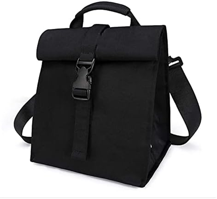 Insulated Lunch Bag Rolltop,Insulated Foldable Lunch Bag,Foldable Lunchbox Leakproof Cooler Bag, Insulated Lunch Bag,Adjustable Shoulder Strap Lunch Box Bag for School Office (Black)