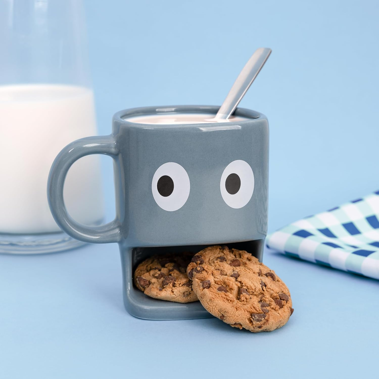 Fisura Original Eyes Mug Blue Mug with Biscuit Compartment Ceramic Mug with Space for Biscuits Capacity 240Ml Original Gift Idea image number 4