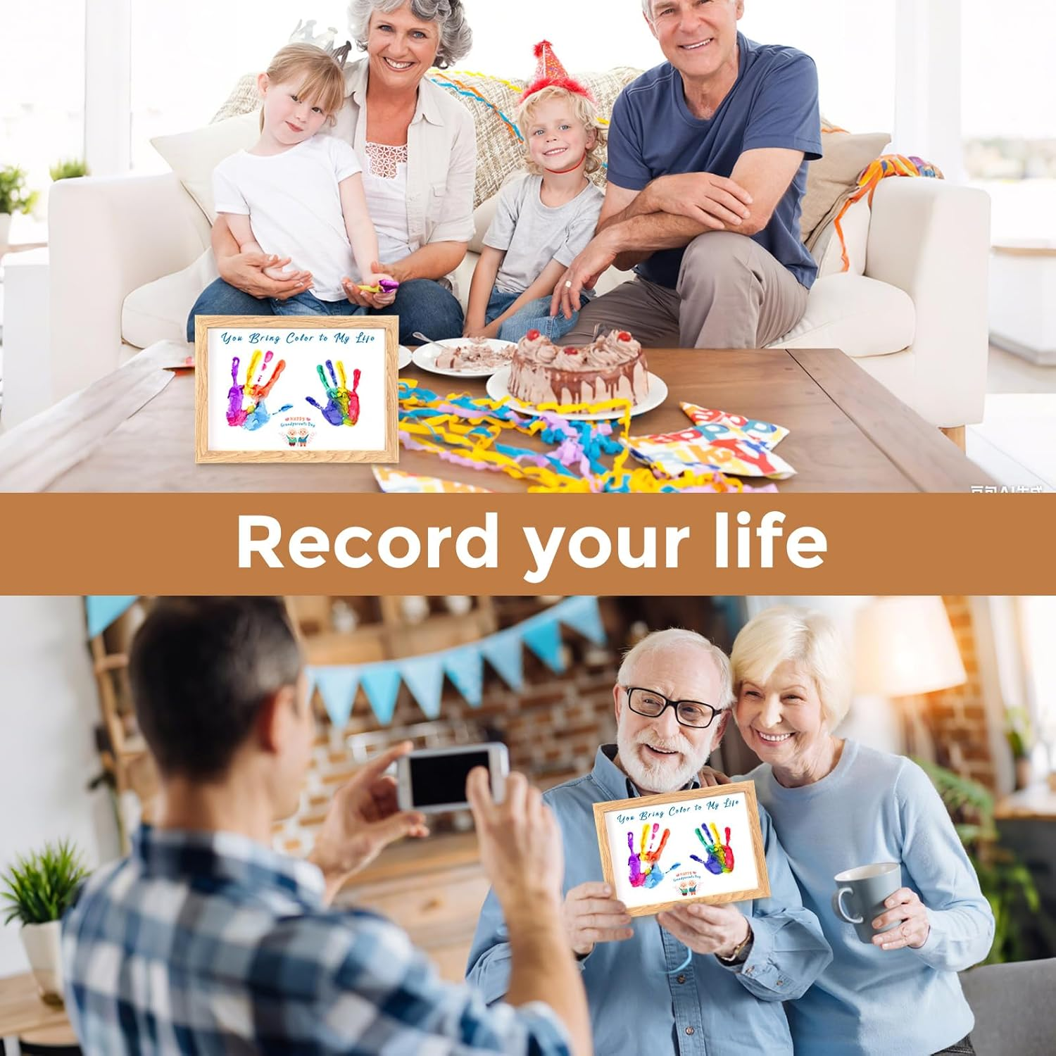 Gerrii Grandparents Day Family Handprint Greeting Cards Gifts Set, Wooden Frame with DIY Craft Keepsake Gift, Family Gifts for Home Decor Heartfelt Kindergarten Grandparents Day Activities image number 1