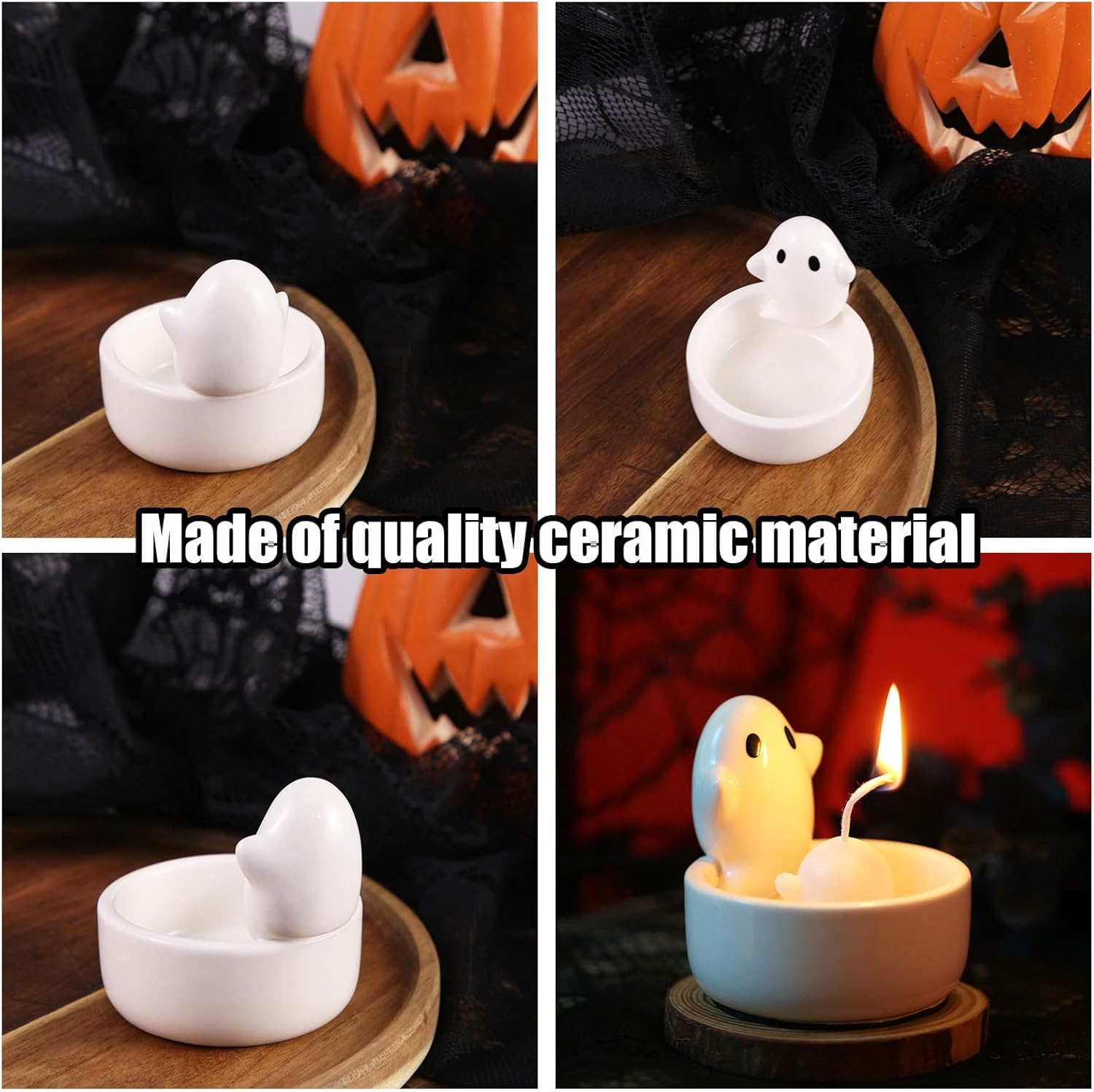 Ghost Candle Holder, White Ceramic Candlestick Cartoon Cute Ghost Figurines Scented Candle Holder for Girls Women Halloween Birthday Gift Home Table Decoration image number 6