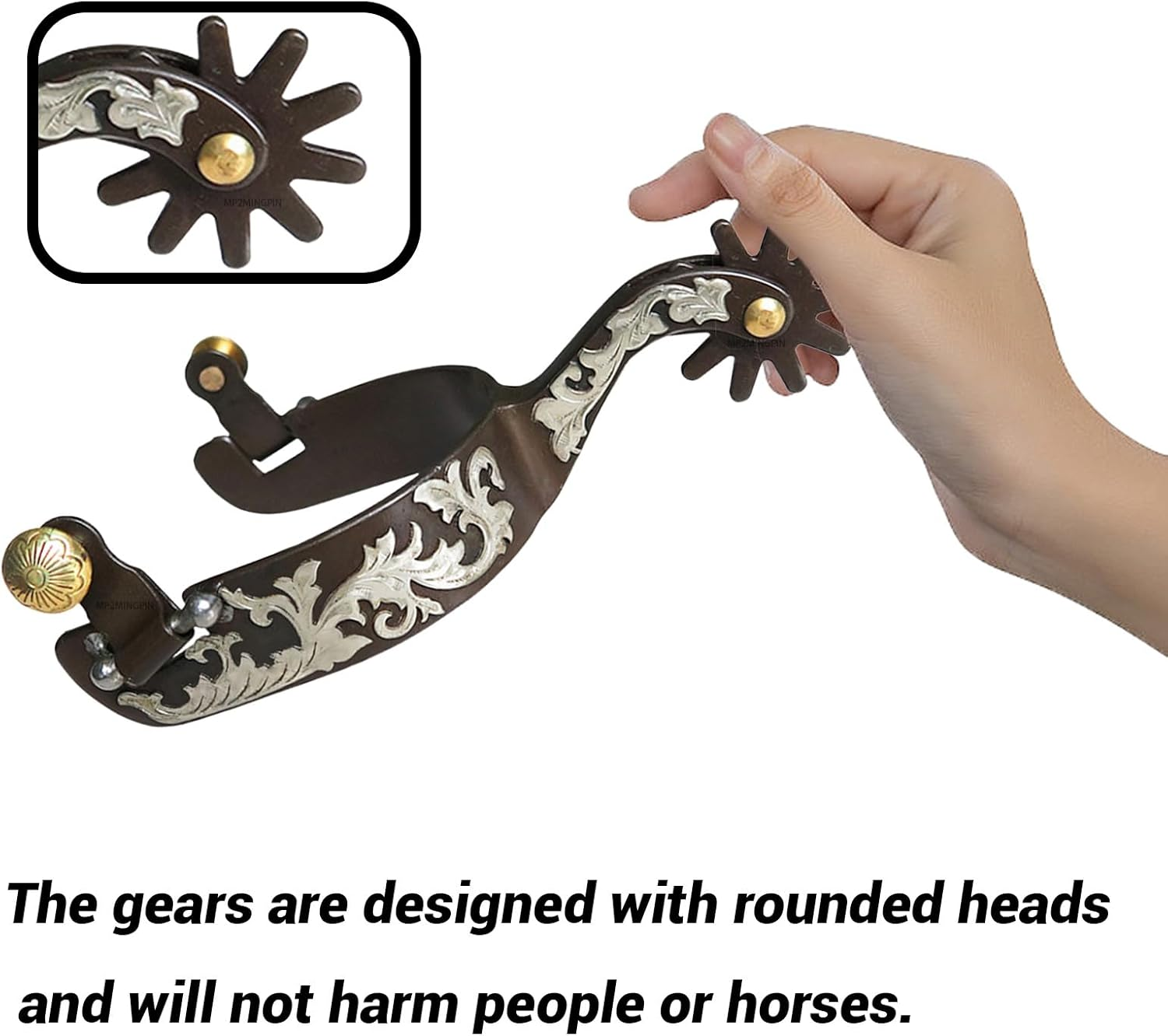 MP2MINGPIN Men&rsquo;S Western Spurs, Durable Low Carbon Steel with White Copper Inlay,Easy to Match Spurs for Cowboy Boots image number 4