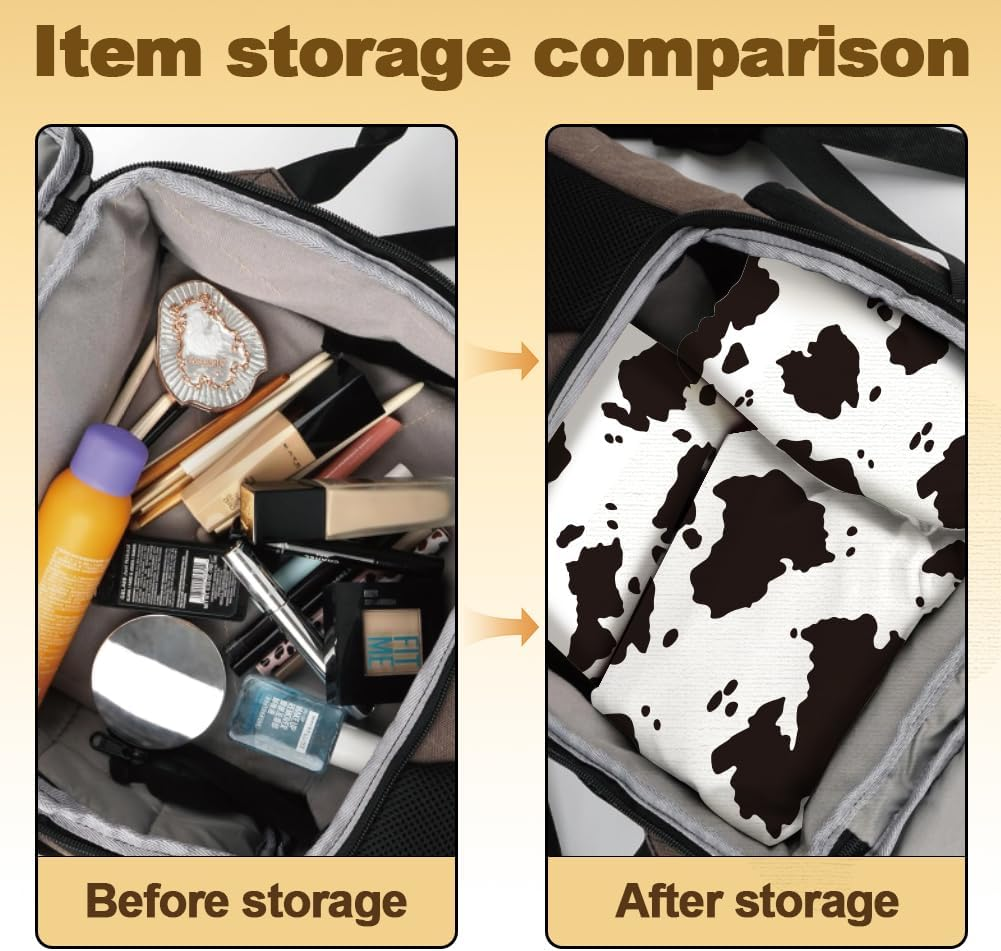 Doodlream 2 Sheets Self-Adhesive Magic Cloth Cow Print Travel Makeup Bag Organizer & Scratch-Resistant Camera Lens Protective Wrap, Reusable Portable Cosmetic Pouch (50X50Cm/35X35Cm), Black and White image number 4