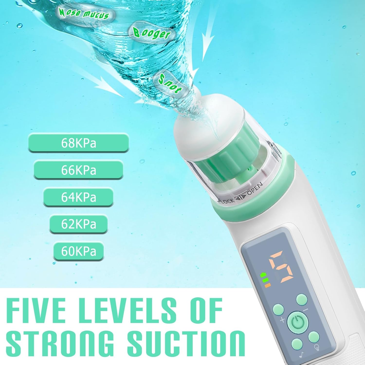 IODOO Electric Nasal Aspirator, Baby Nose Cleaner with 5 Suction Levels and 3 Silicone Tips, Rechargeable Mucus Sucker with Music and Soothing Light, for Newborns Babies and Children image number 3