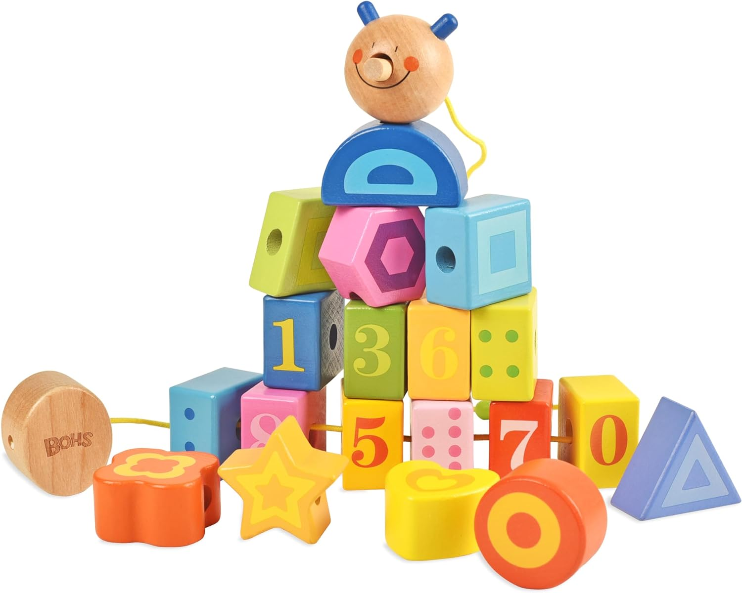 BOHS Caterpillar Lacing Blocks - Threading & Stacking - Toddler Learn Counting, Numbers and Shapes- Baby Kids Fine Motor Skills Toys image number 5