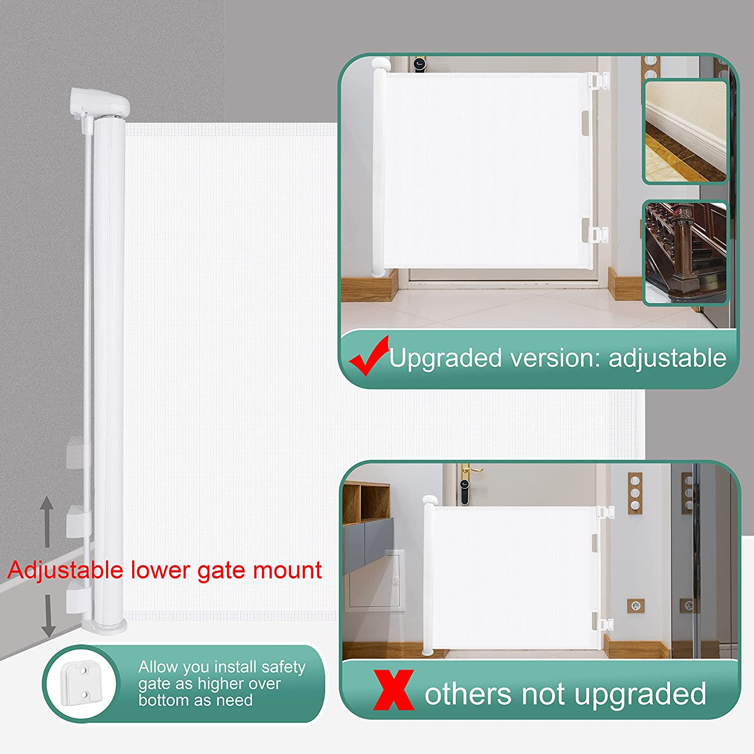 Retractable Baby Safety Gate - Sulishang Durable Portable Mesh Baby Gate/Dog Gate, Extra Wide Safety Gates 33" Tall, Extends up to 55" for Doorways, Stairs, Hallways, Banisters Indoor and Outdoor image number 3