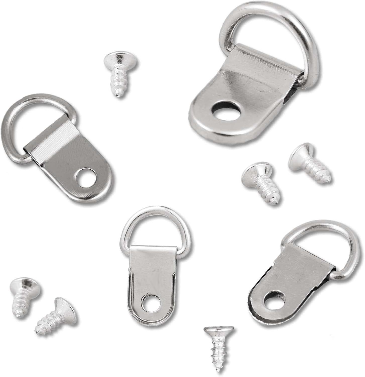 50Pcs D Ring Hangers, Heavy Duty D-Ring Picture Hangers Kit with 50Pcs Screws Nickel Plated Picture Frame Wire Kit for Wall Decor Mirror Art Gallery image number 1