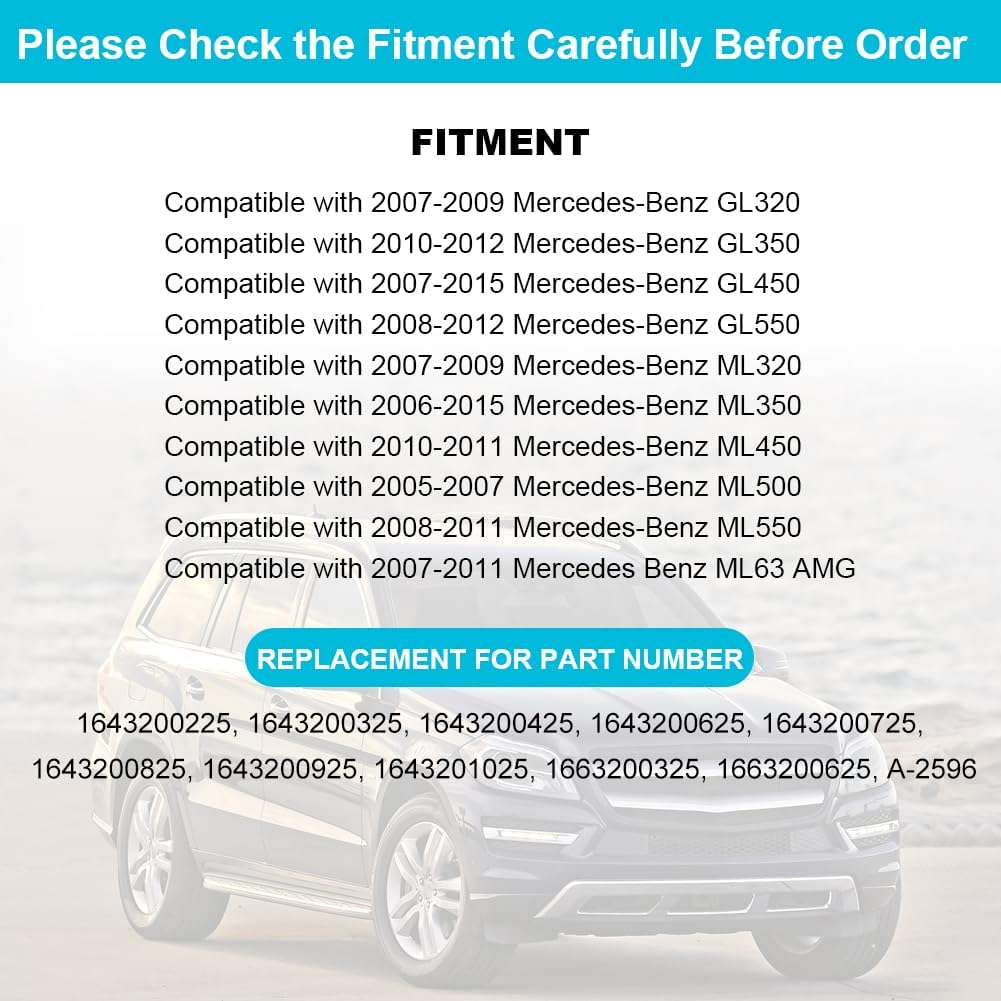 JDMON Replacement for Rear Air Spring Kit Suspension Bags Mercedes Benz 2005-2015 X164/166 W164/166 Gl-Class GL320/350/450/550 ML-CLASS ML320/350/450/500/550/63 AMG, Air Shock Absorber Kit, 2PC image number 2