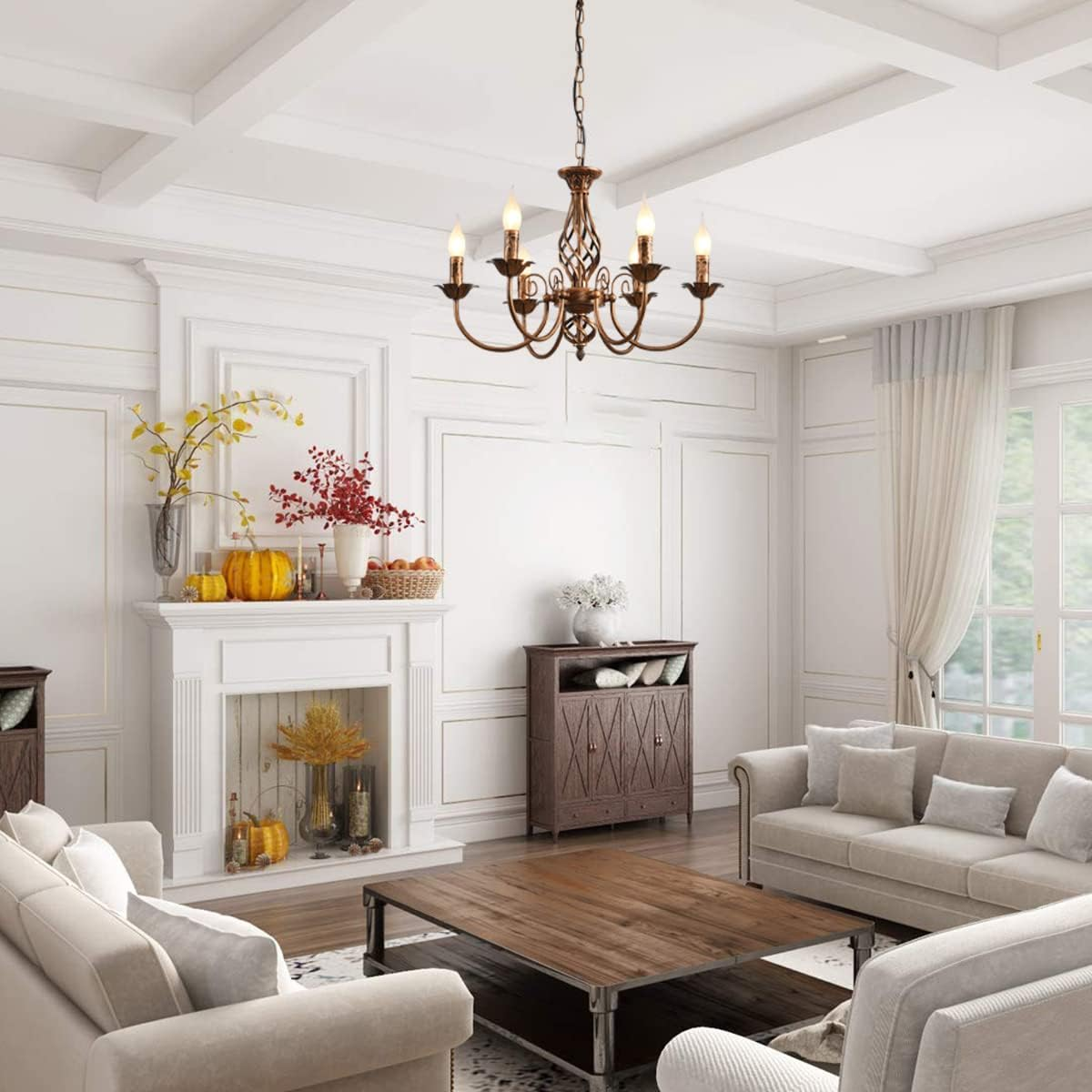 Jaycomey French Country Chandelier, Rustic 6 Light Bronze French Country Pendant Light Fixture, Vintage Metal Chandelier for Dining Room Kitchen Living Room Bedroom Hallway, E14 Base - Black/12 Light image number 3