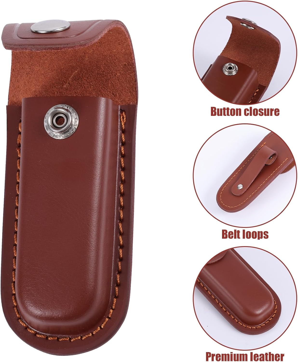 Leather Knife Sheath for Belt, 4.84X2.05 Inch Folding Leather Knife Holder Portable Pocket Knife Sheath Practical Knife Holster for Cycling, Hiking, Mountaineering, Camping (Brown) image number 5