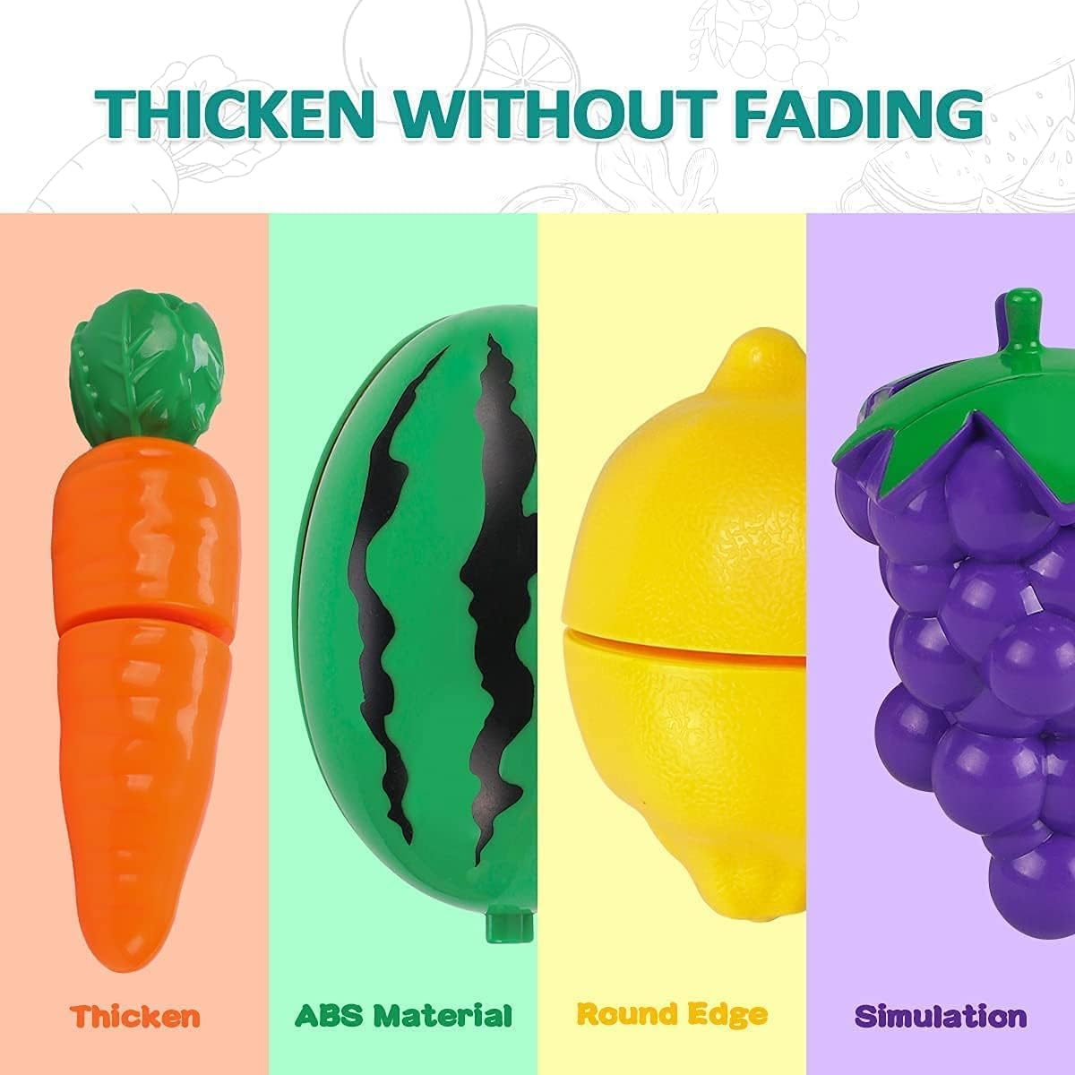 Kaekid Cutting Play Food Toys for Kids Kitchen, Pretend Role Play Toys with Basket, Preschool Educational Toy for Toddlers Boys Girls image number 6